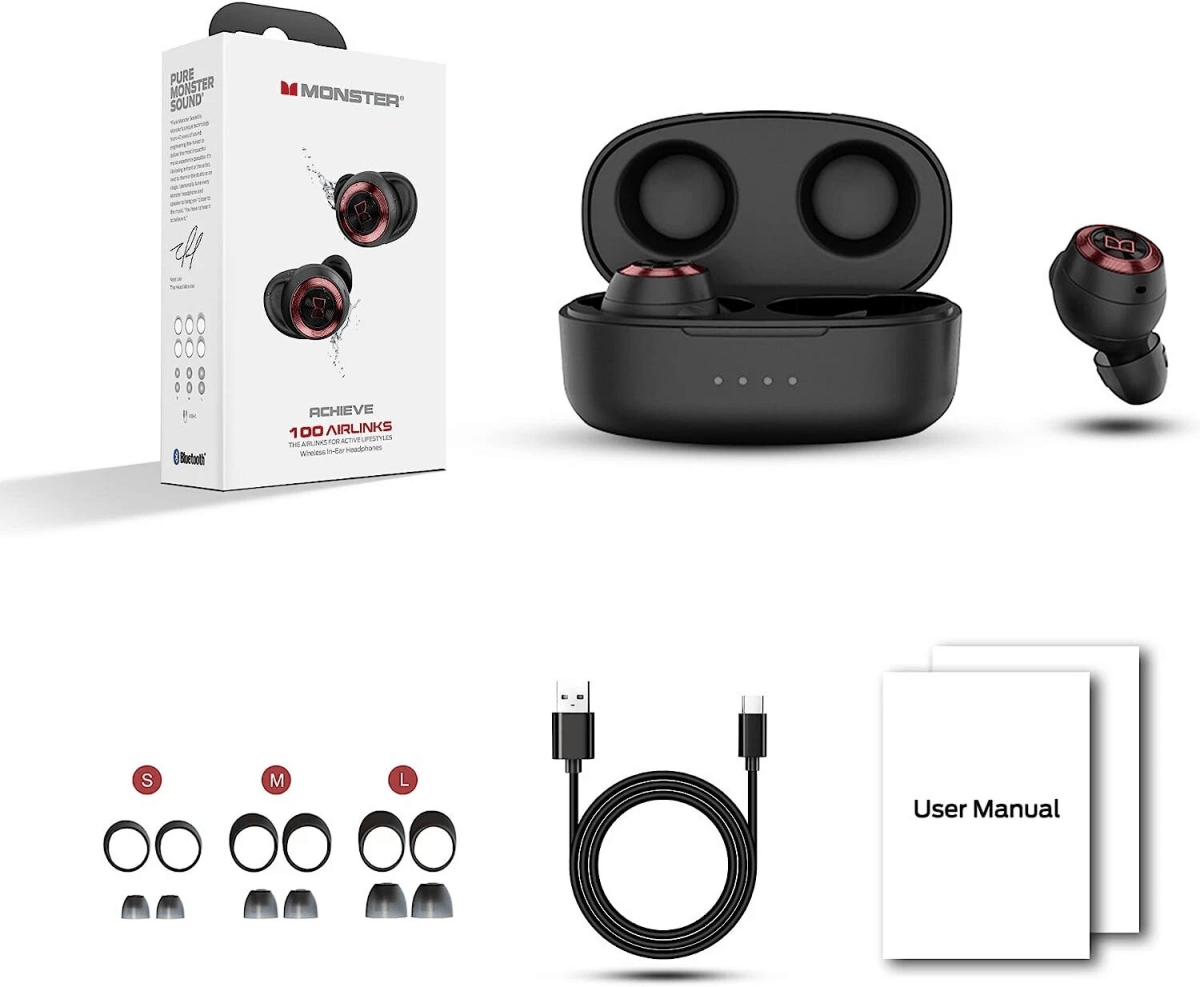 Monster Achieve 100 AirLinks Wireless Earbuds Bluetooth in-Ear Stereo Headphone