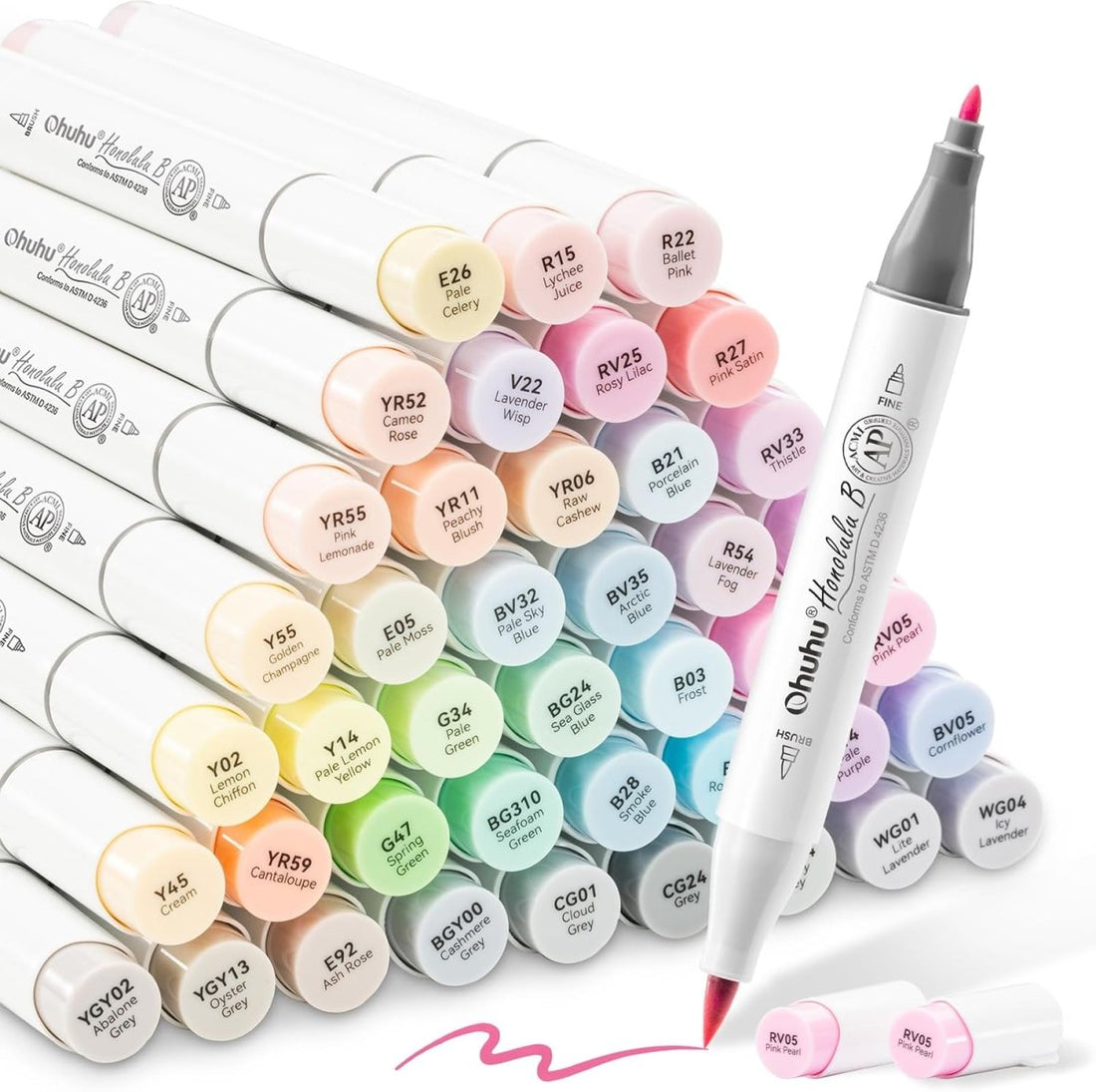 Ohuhu Pastel Markers Brush Tip Alcohol-based Markers Double Tipped 48 Colors