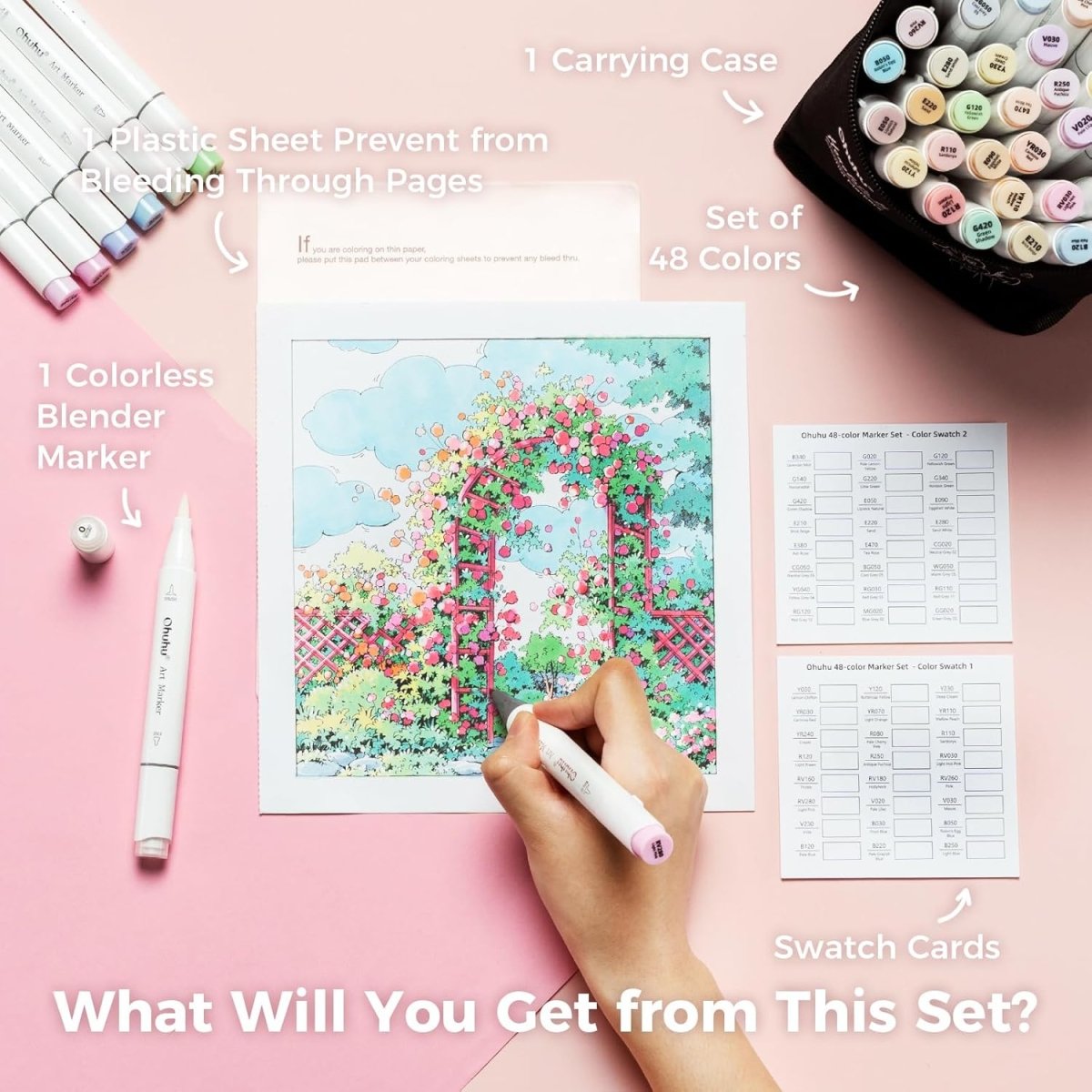 Ohuhu Pastel Markers Brush Tip Alcohol-based Markers Double Tipped 48 Colors