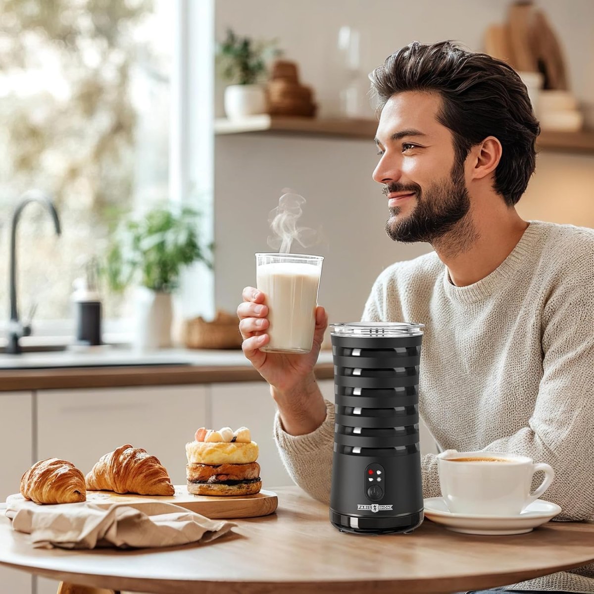 Paris Rhône Milk Frother 4-in-1 Milk Steamer Hot & Cold Foam Milk Warmer