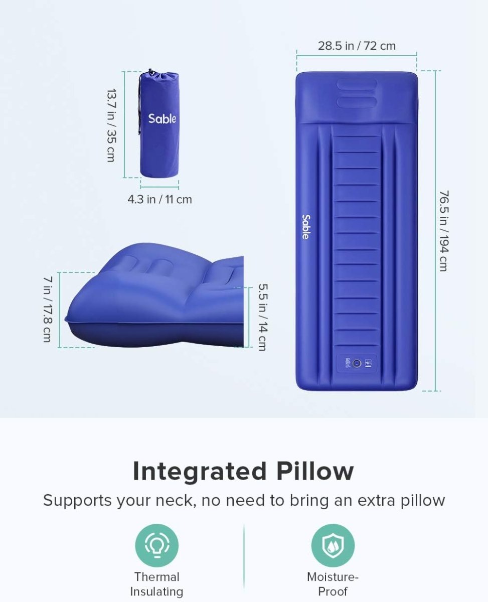 Sable Camping Sleeping Pad Self Inflating Camping Mat with Built-in Pillow & Pump