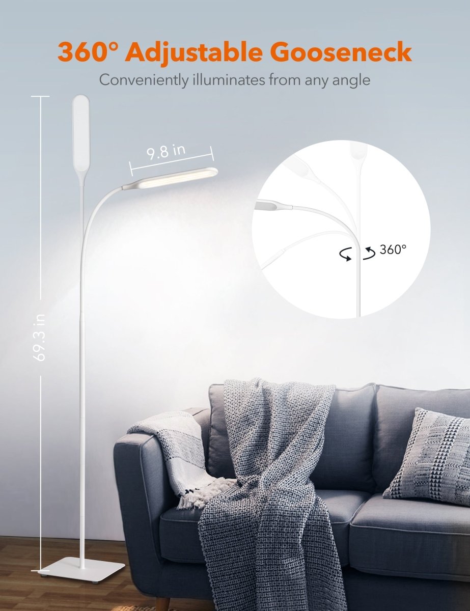 Taotronics LED Floor Lamp Dimmable Standing Tall Pole Light Adjustable Gooseneck