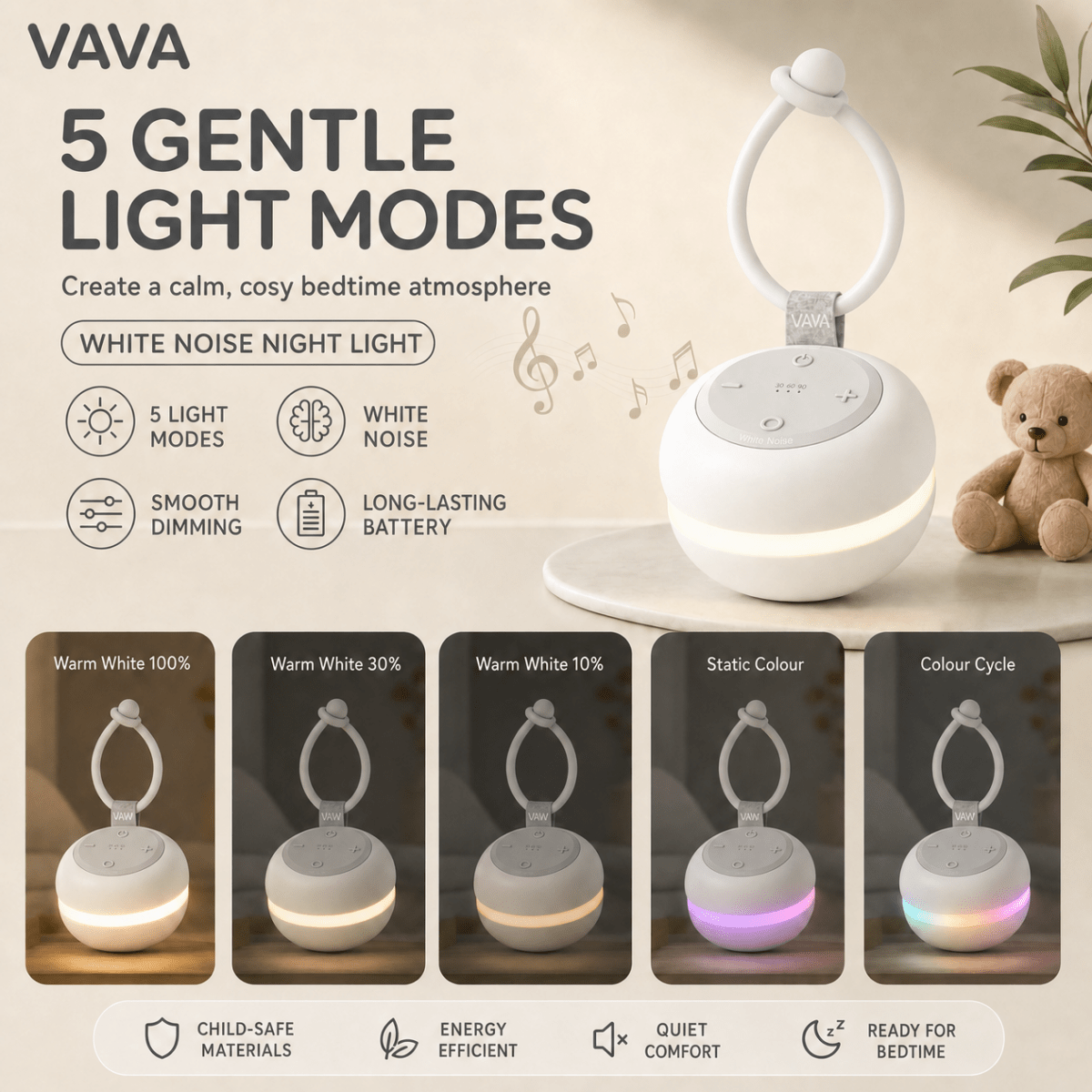 VAVA VA-CL005 Portable White Noise Machine with Night Light