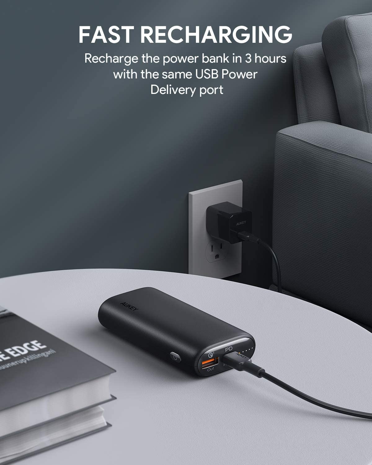 AUKEY 10000mAh USB-C PD Port QC3.0 External Battery Power Bank Portable Charger