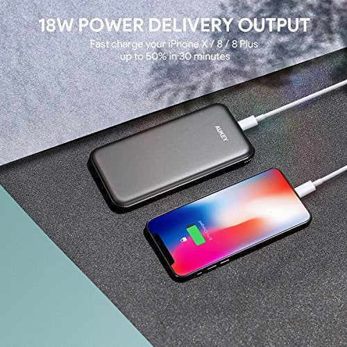 AUKEY 10000mAh USB-C PD Port Slim External Battery Power Bank