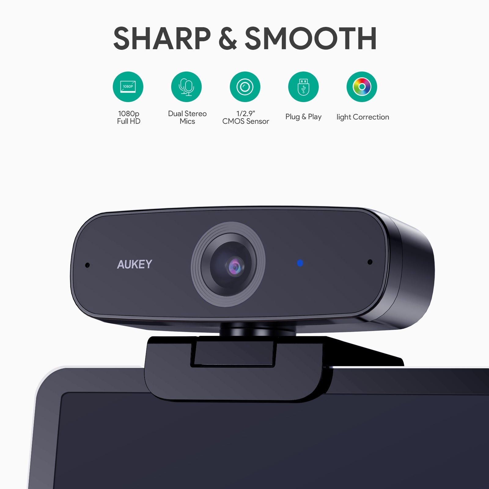 AUKEY Impression FHD Webcam 1080p Live Streaming Camera Stereo Microphone Video