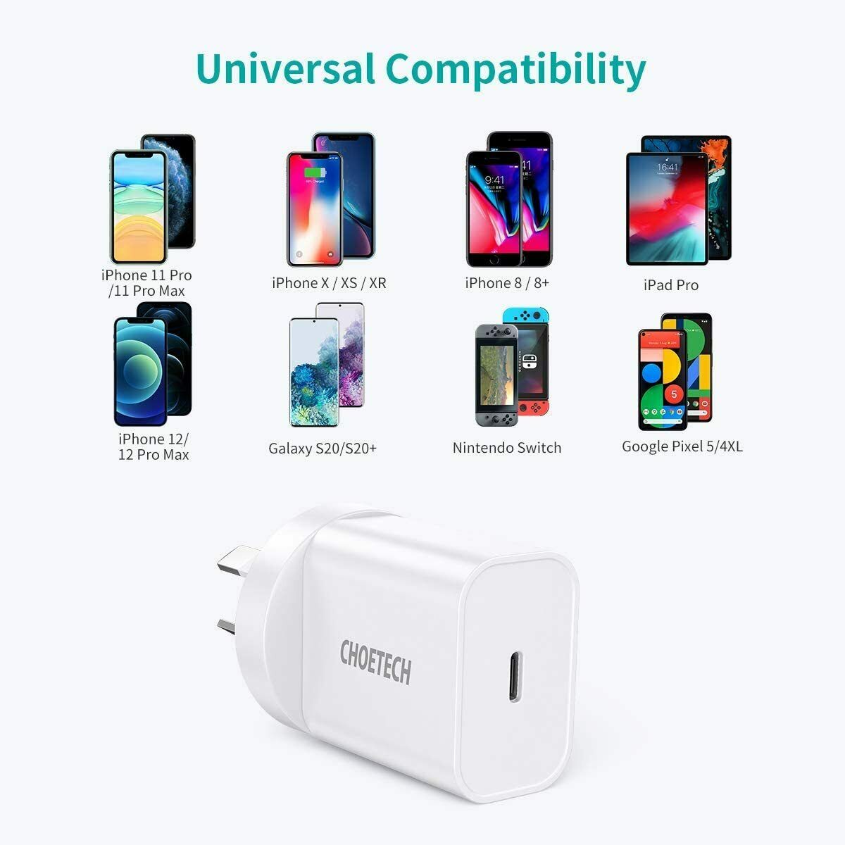 CHOETECH 20W USB-C PD Wall Charger Type-C Power Adapter Fast Charging AU