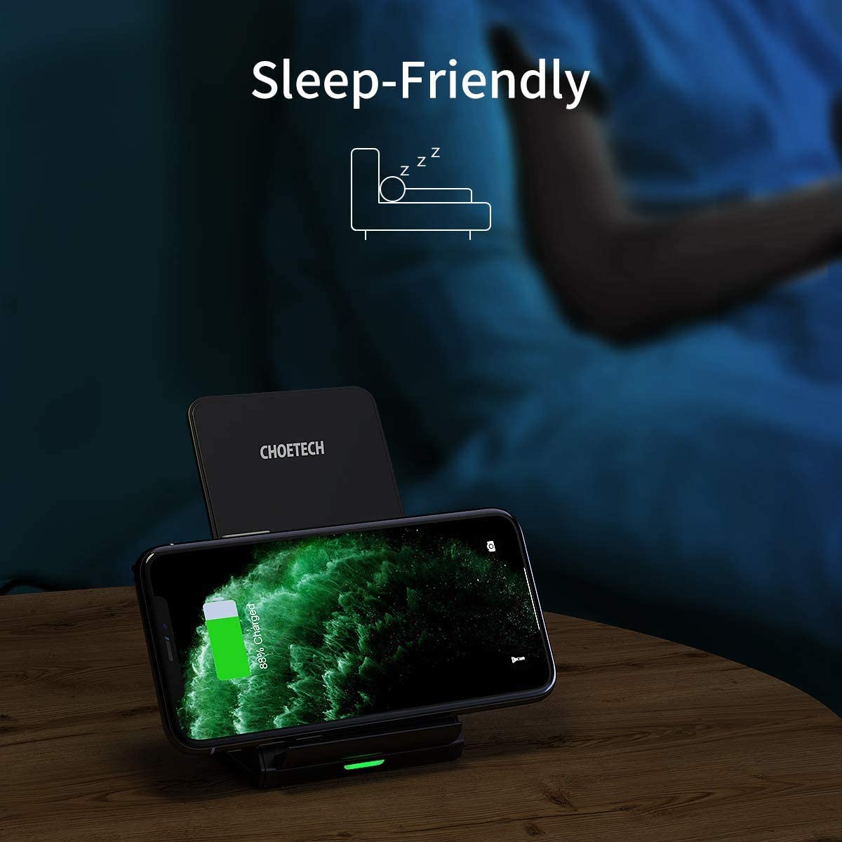 CHOETECH Wireless Charger Qi-Certified 10W Fast Charging Stand (with AC Adapter)