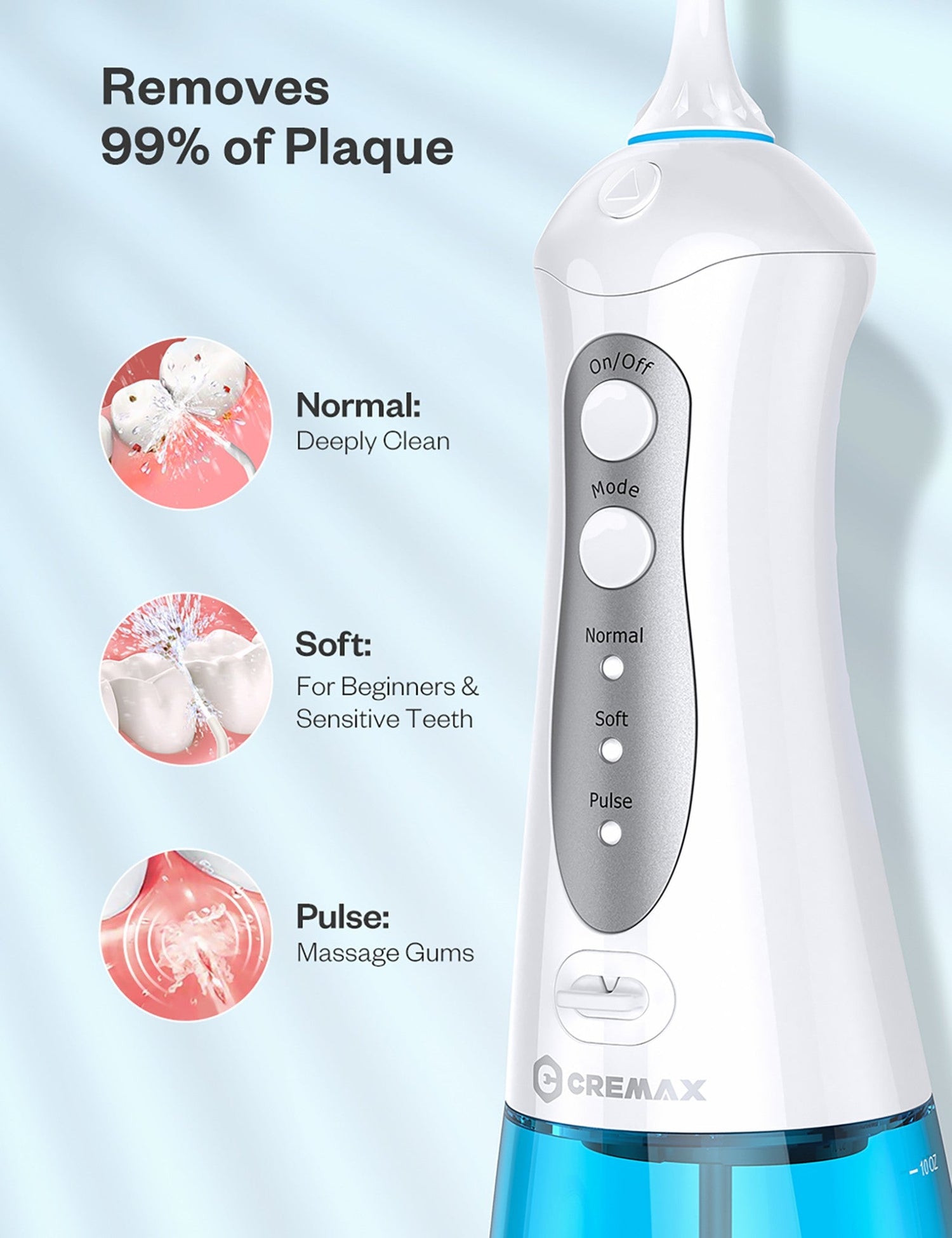 CREMAX Dental Water Flosser Cordless Portable Ultra Oral Irrigator Teeth Cleaner
