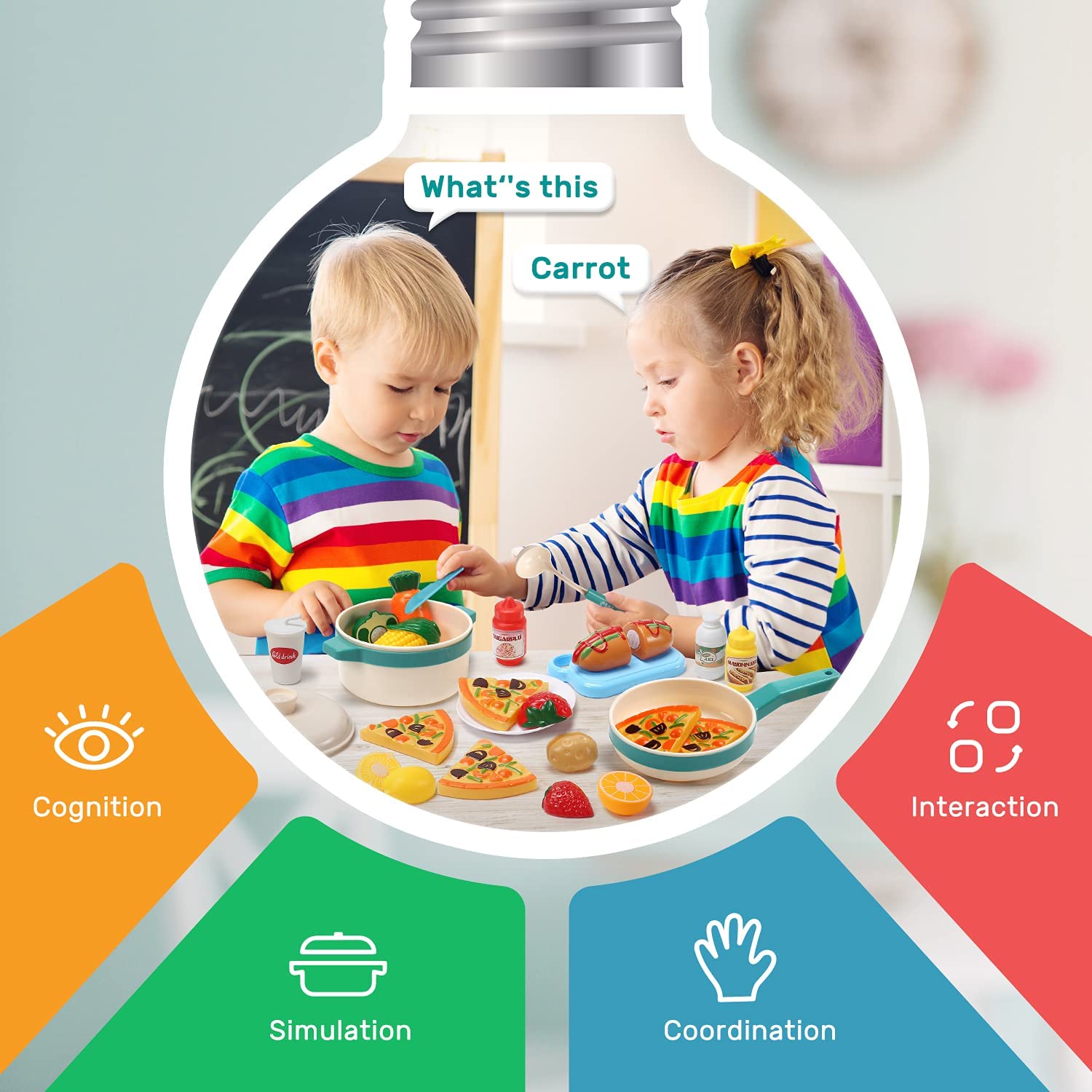 CUTE STONE 40PCS Kids Play Kitchen Accessories Play Cooking Toys Food Cookware