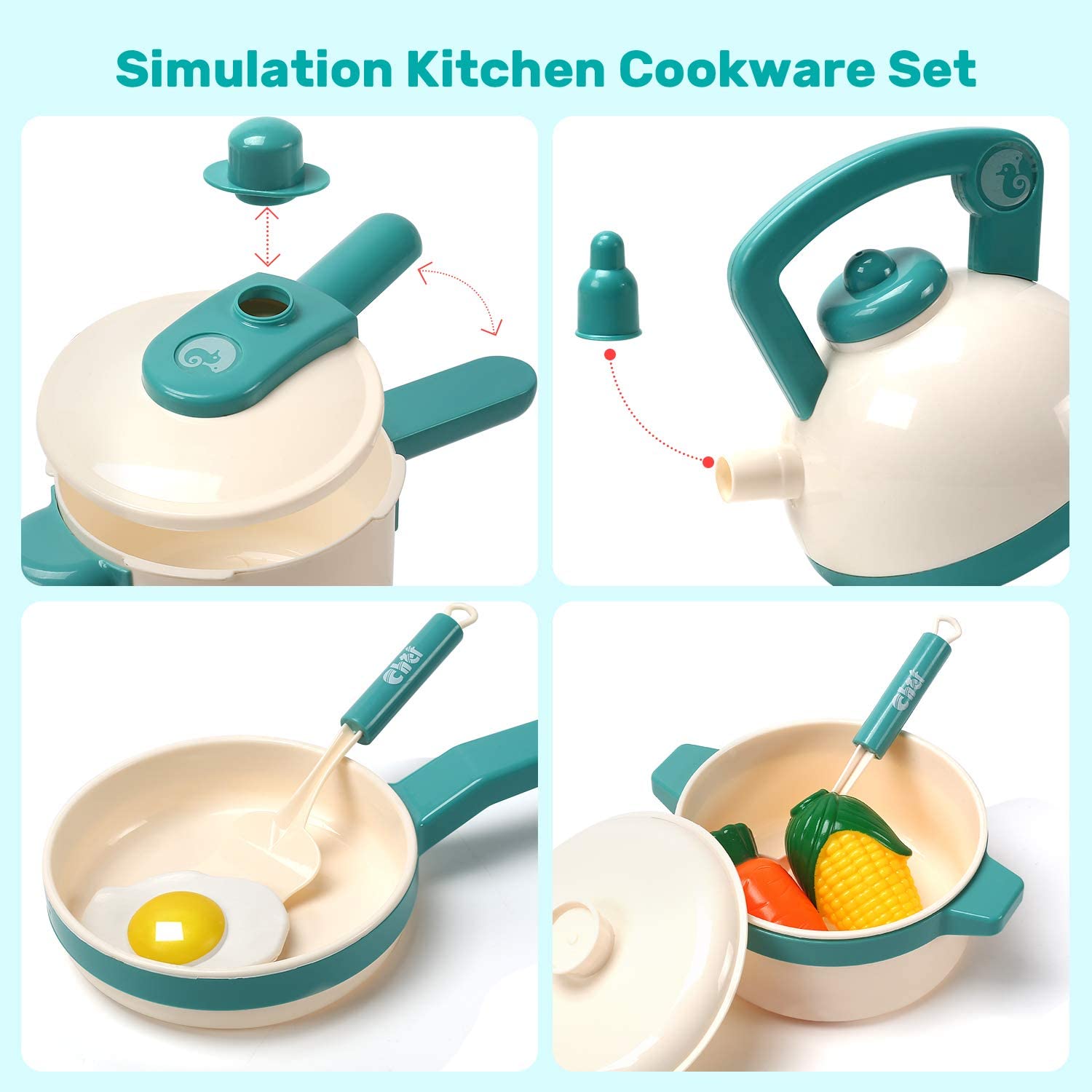 CUTE STONE 40PCS Kids Play Kitchen Accessories Play Cooking Toys Food Cookware