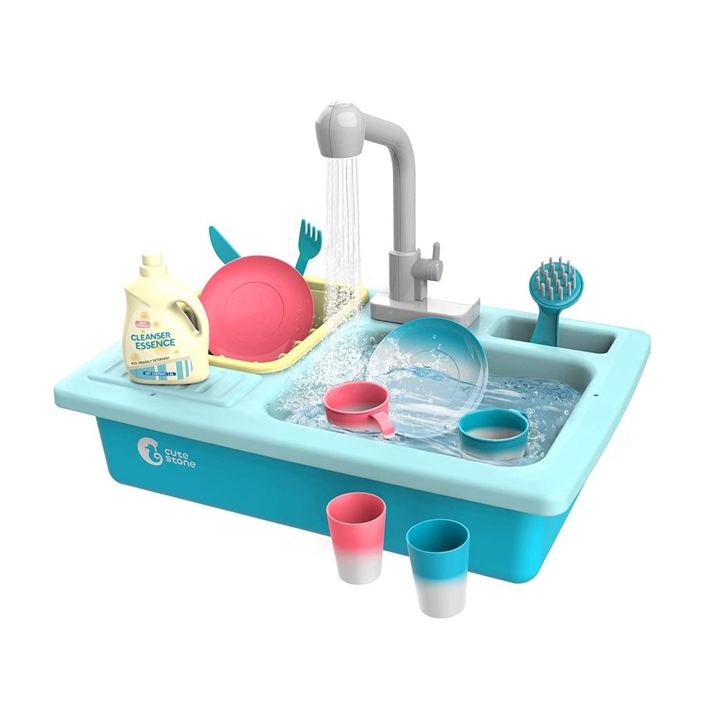 CUTE STONE Color Changing Kitchen Sink Toys Electric Dishwasher Playing Toy Kids