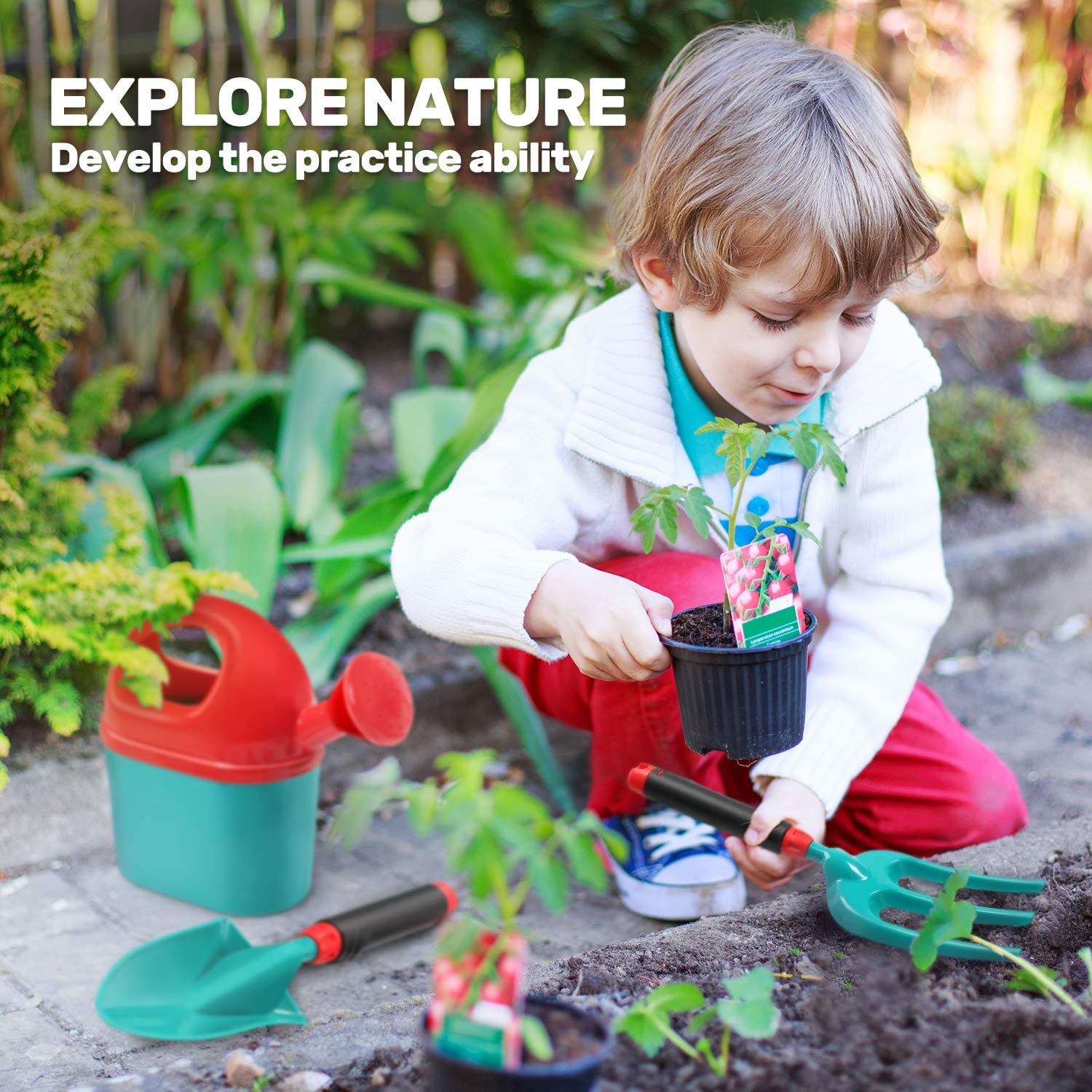 CUTE STONE Kids Gardening Tool Set Garden Toys Outdoor Indoor Toy Gift