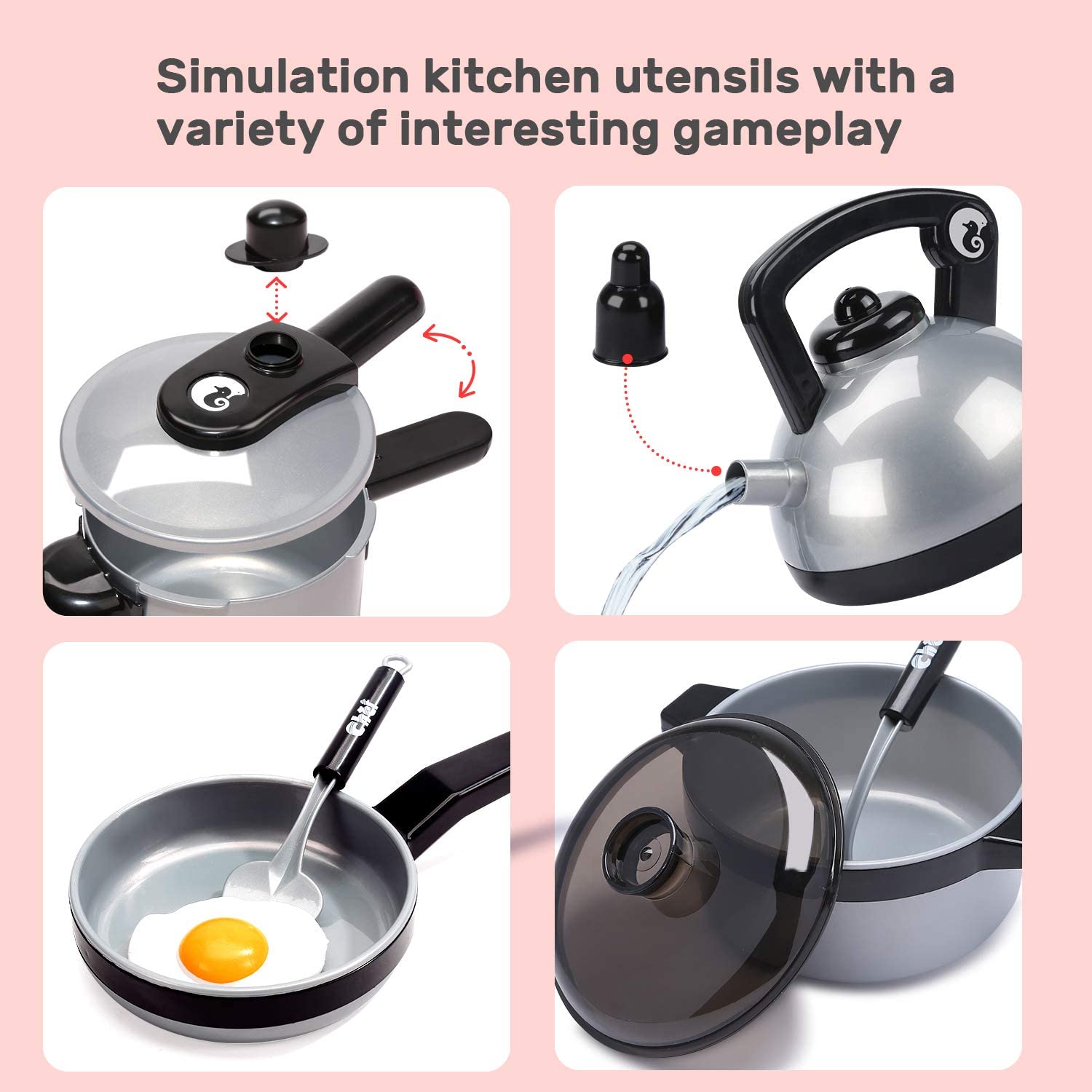 CUTE STONE Kids Kitchen Pretend Play Toy Cooking Set Cookware Pots Pans Playset