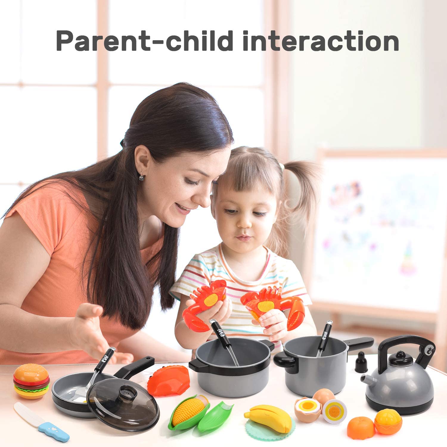 CUTE STONE Kids Kitchen Pretend Play Toy Cooking Set Cookware Pots Pans Playset