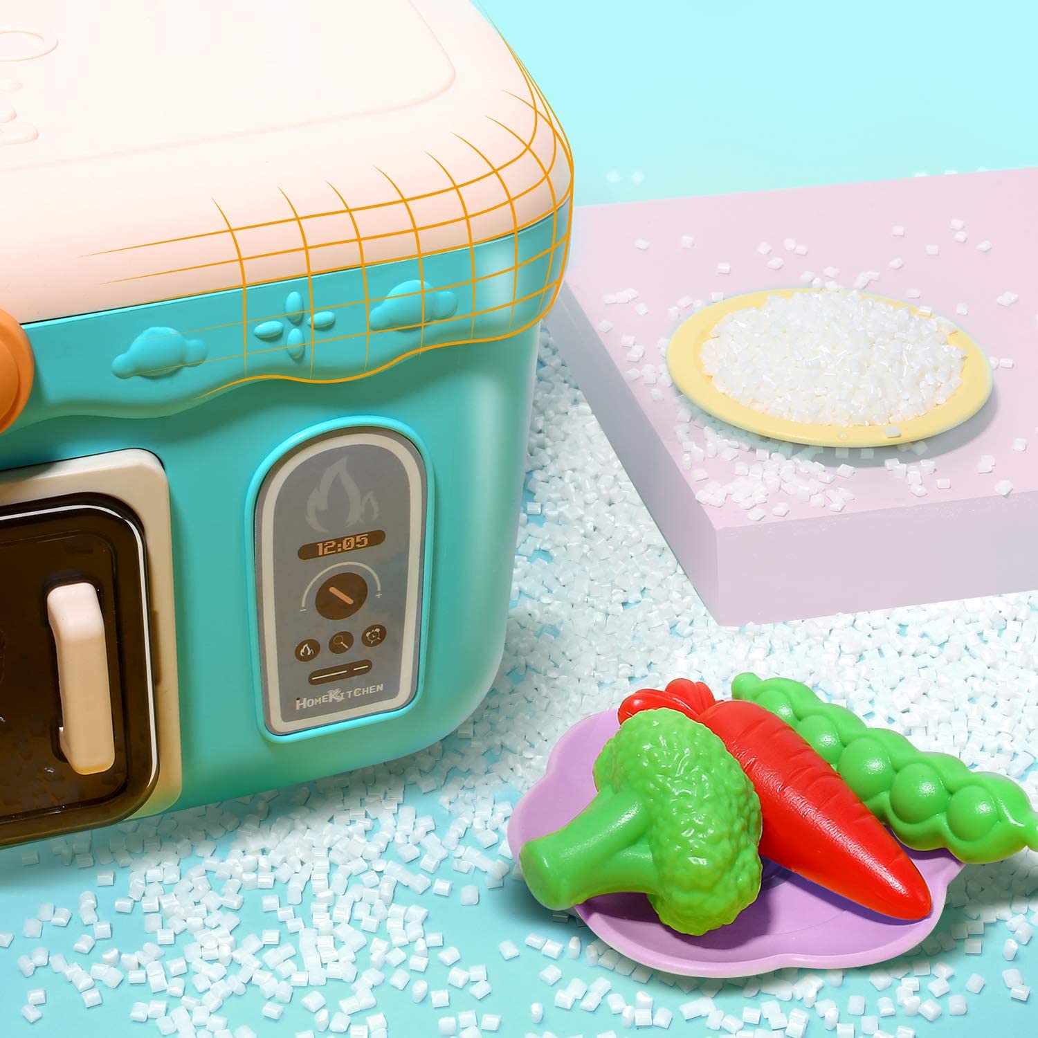 CUTE STONE Kids Picnic & Kitchen Playset Portable Basket Toys Pretend Play Oven
