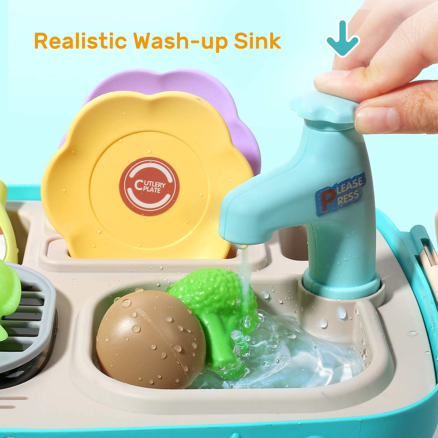 CUTE STONE Kids Picnic & Kitchen Playset Portable Basket Toys Pretend Play Oven