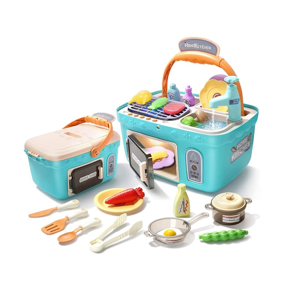 CUTE STONE Kids Picnic & Kitchen Playset Portable Basket Toys Pretend Play Oven