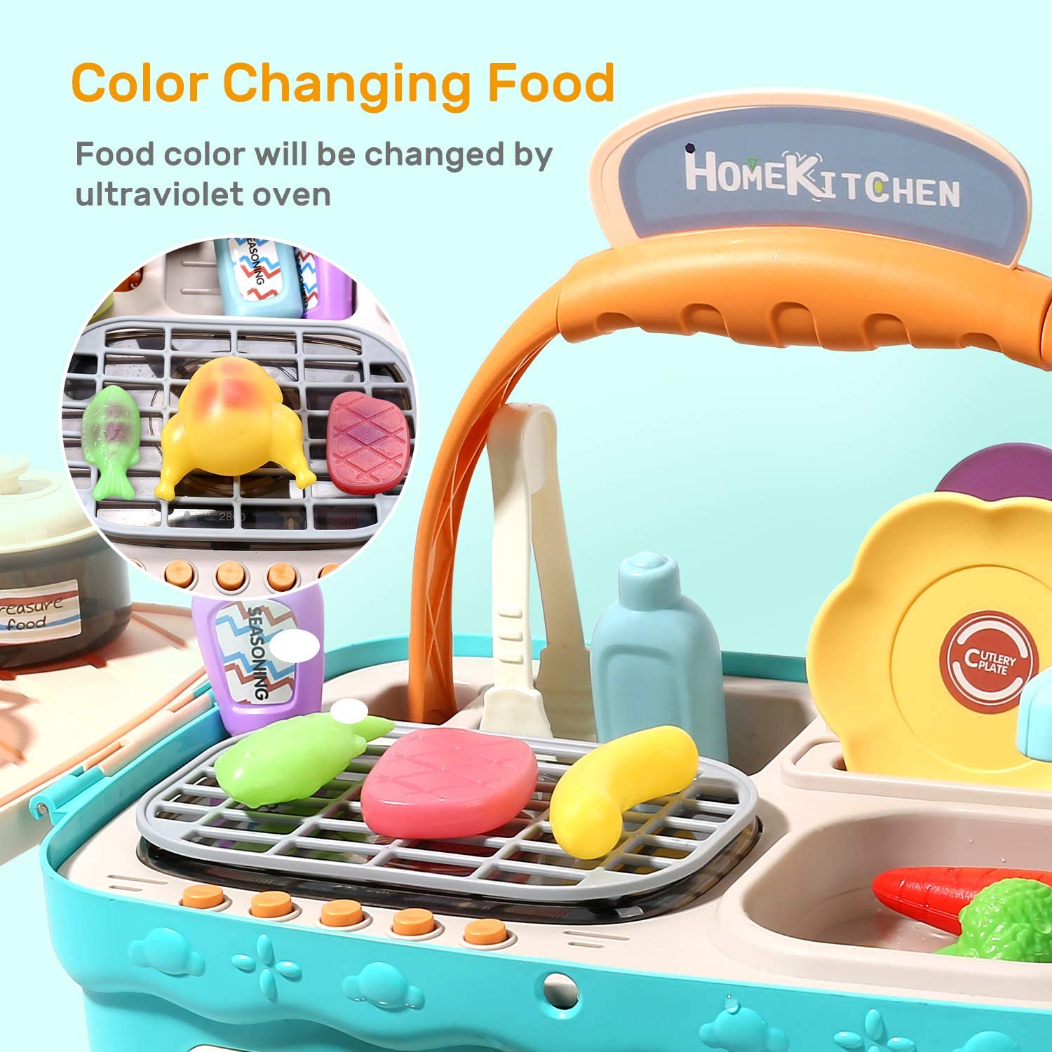 CUTE STONE Kids Picnic & Kitchen Playset Portable Basket Toys Pretend Play Oven
