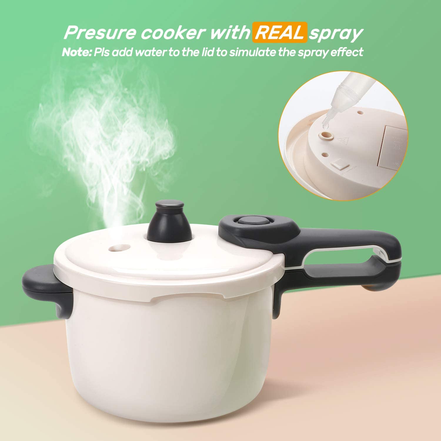 CUTE STONE Kitchen Play Toy with Cookware Playset Steam Pressure Pot Cooktop