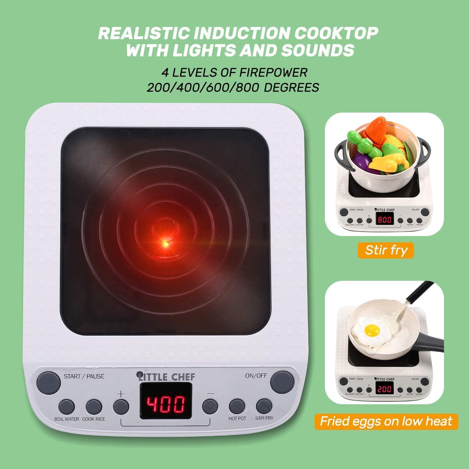 CUTE STONE Kitchen Play Toy with Cookware Playset Steam Pressure Pot Cooktop