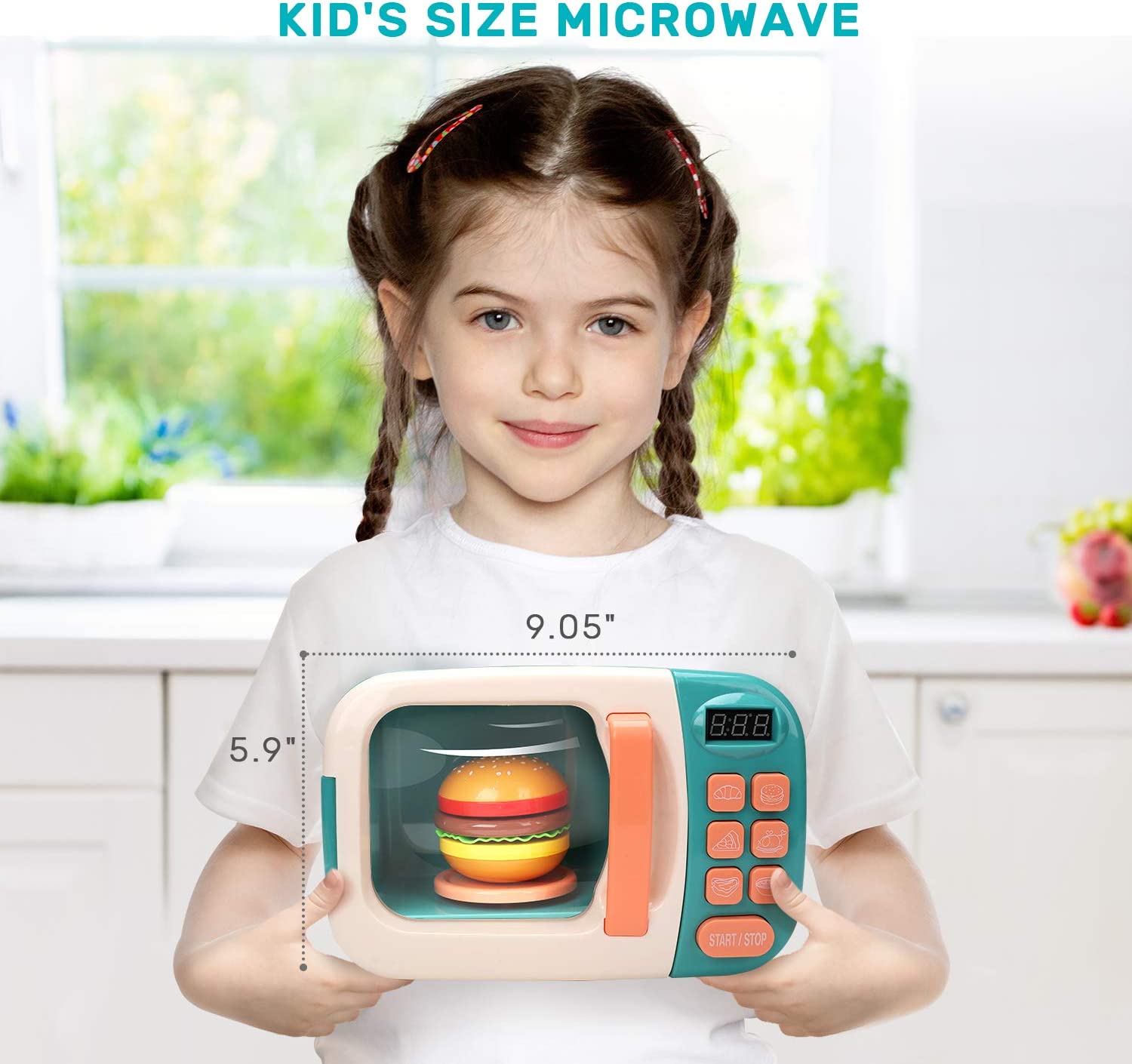 CUTE STONE Microwave Toys Kitchen Play Set Kids Pretend Electronic Oven Cookware