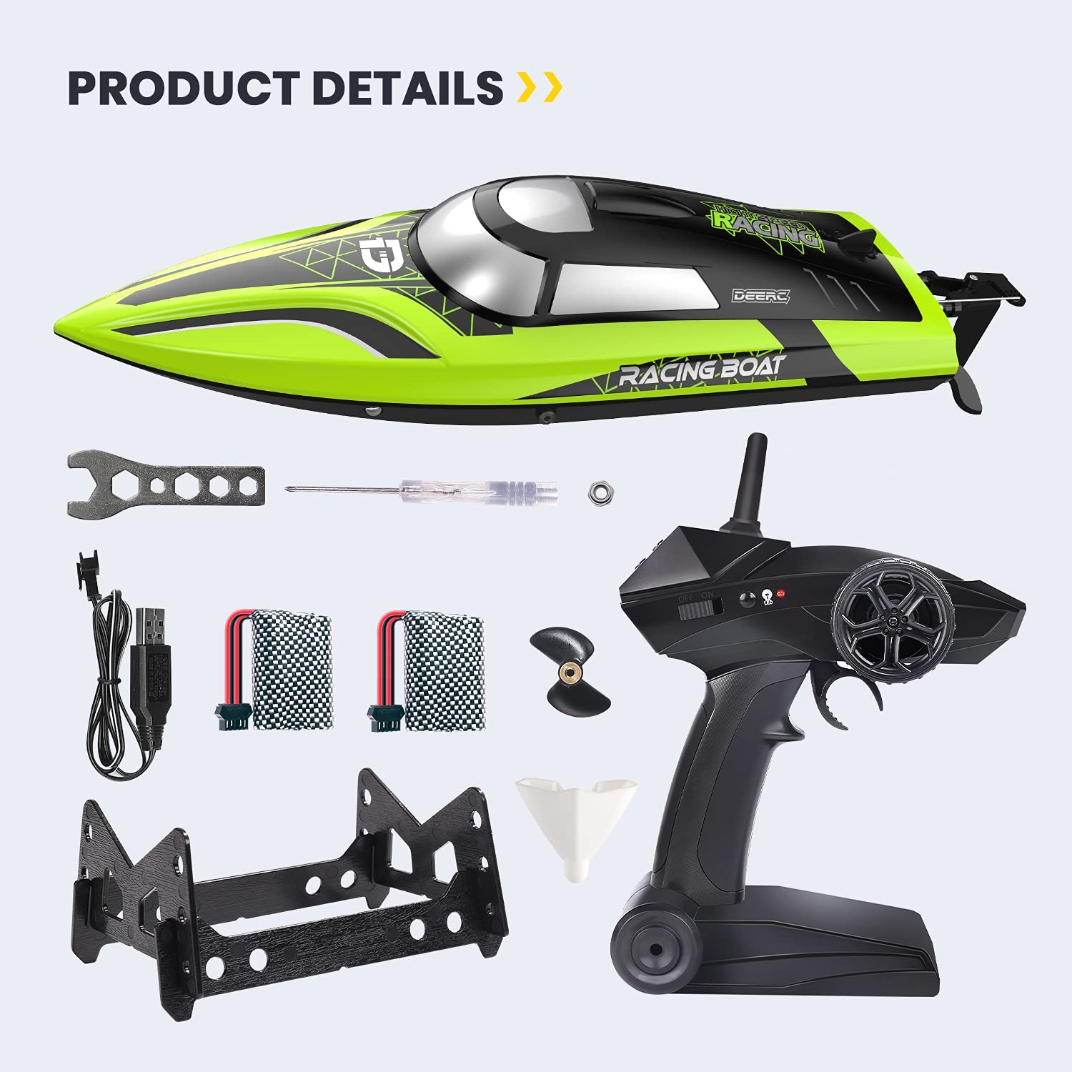 DEERC 2008 RC Boat Remote Control Boats for Pools and Lakes 20+mph 2.4GHz Racing