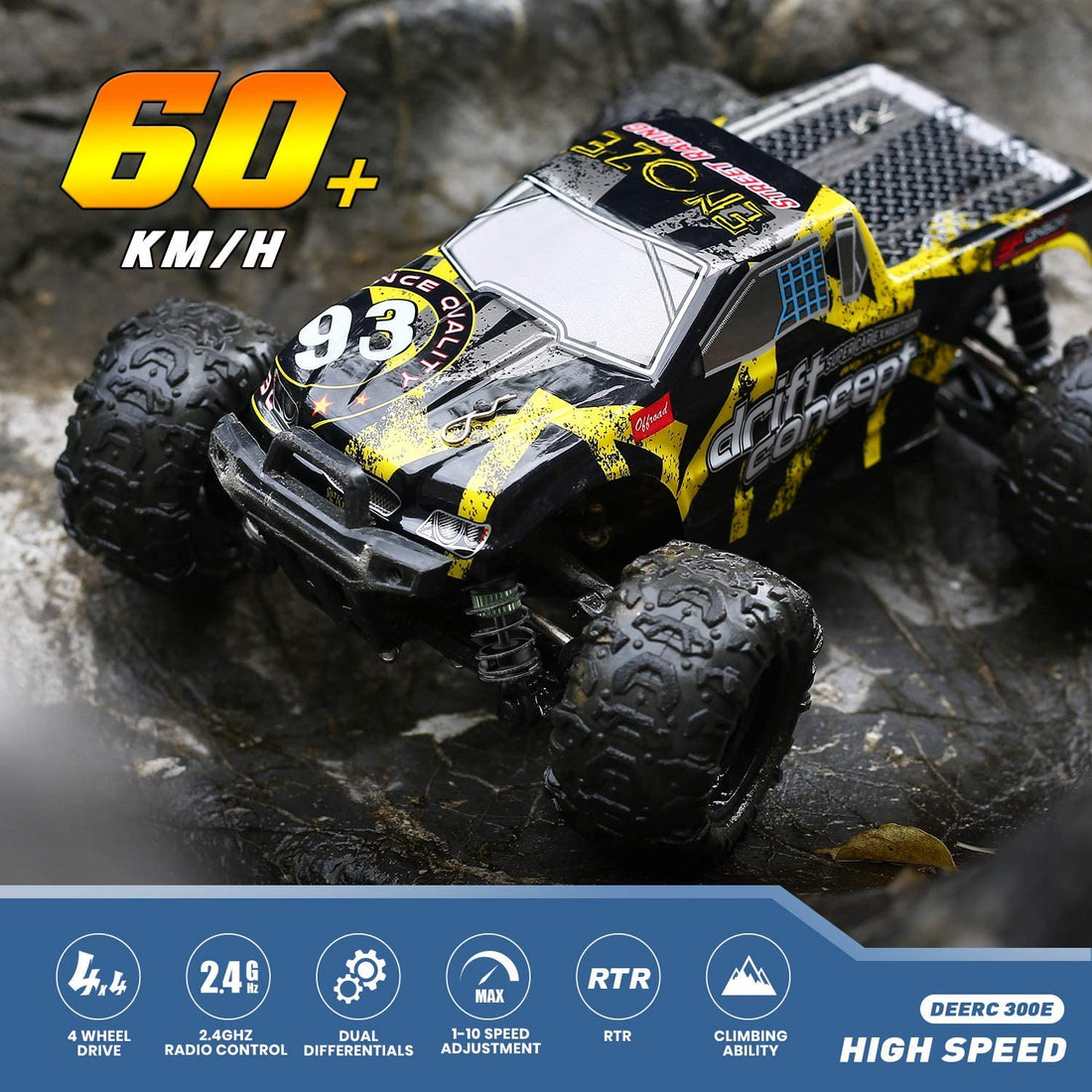 DEERC 300E RC Car High Speed Remote Control Car 1:18 Scale 4WD Monster Truck