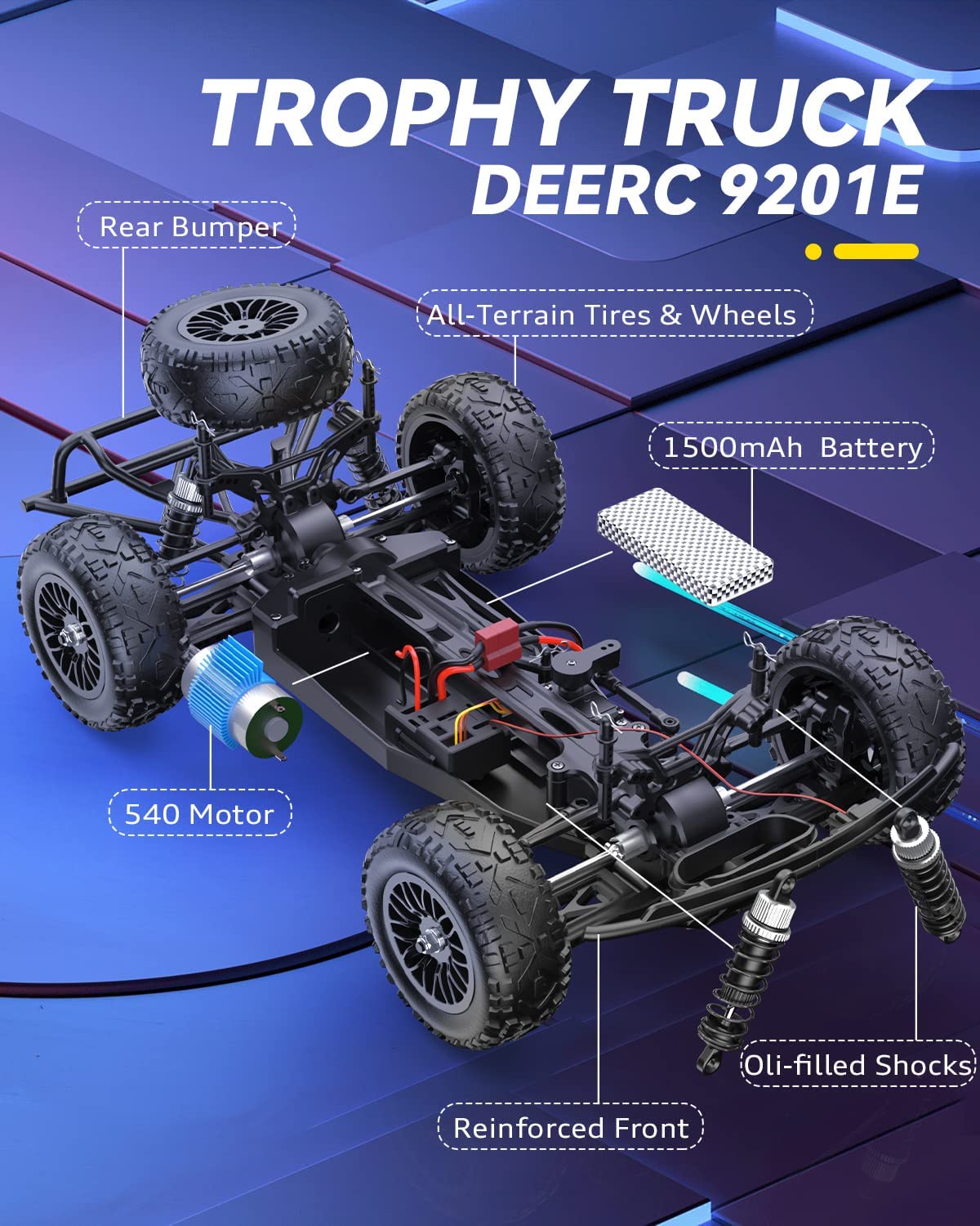 DEERC 9201E Remote Control Car 1:10 High Speed RC Monster Truck 4x4 Off Road