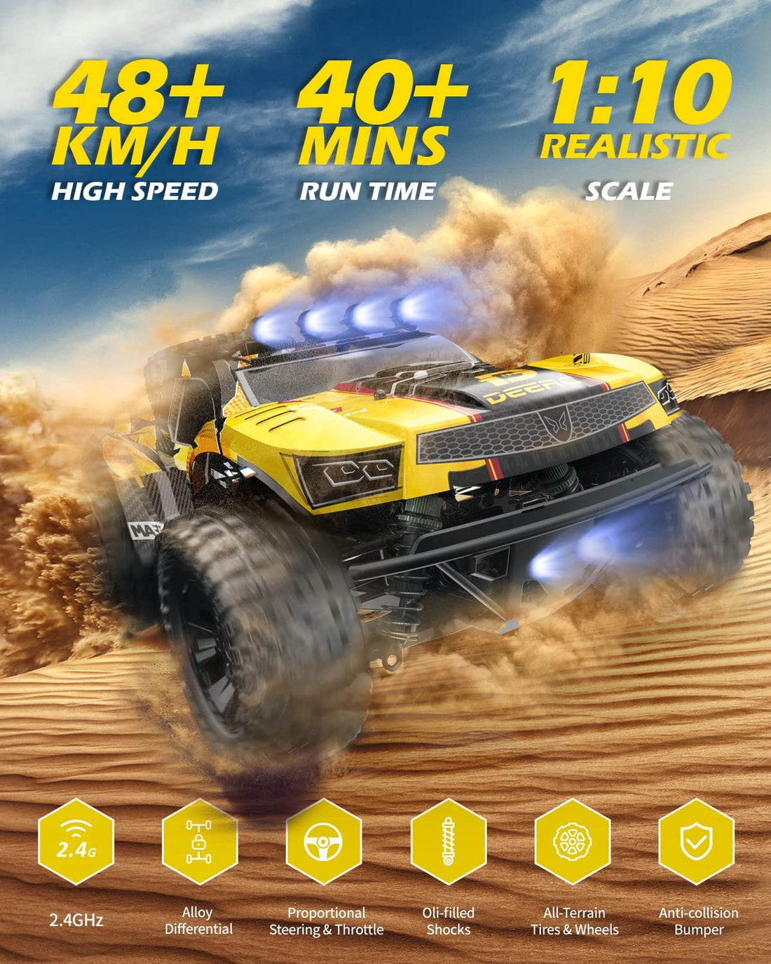 DEERC 9201E Remote Control Car 1:10 High Speed RC Monster Truck 4x4 Off Road