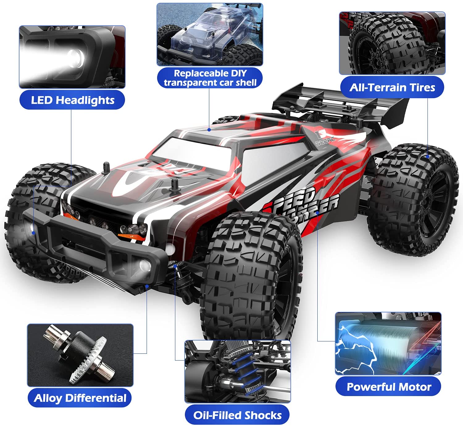 DEERC 9206E RC Car High Speed Remote Control Car 1:10 Scale 4WD Monster Truck