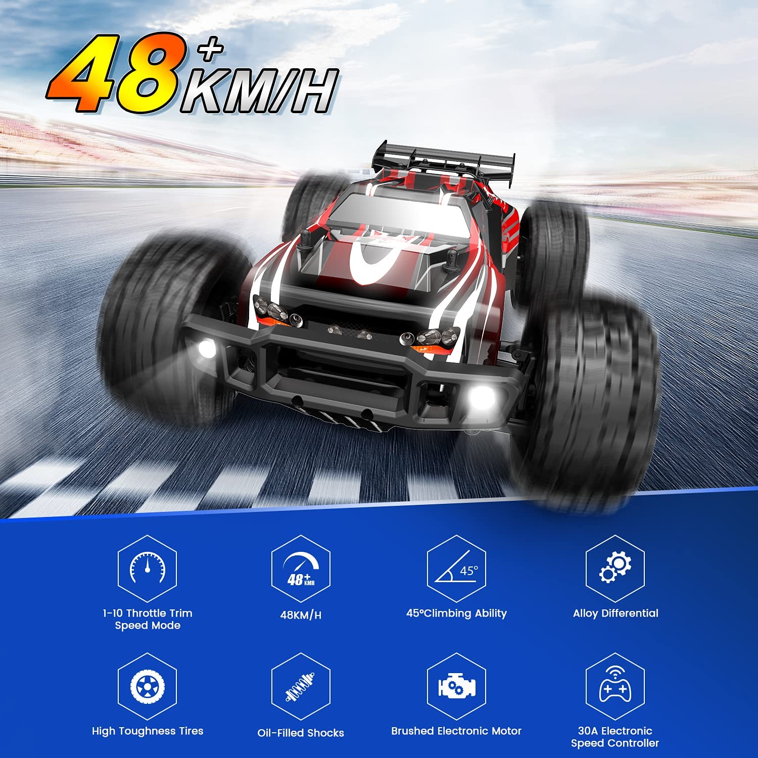 DEERC 9206E RC Car High Speed Remote Control Car 1:10 Scale 4WD Monster Truck