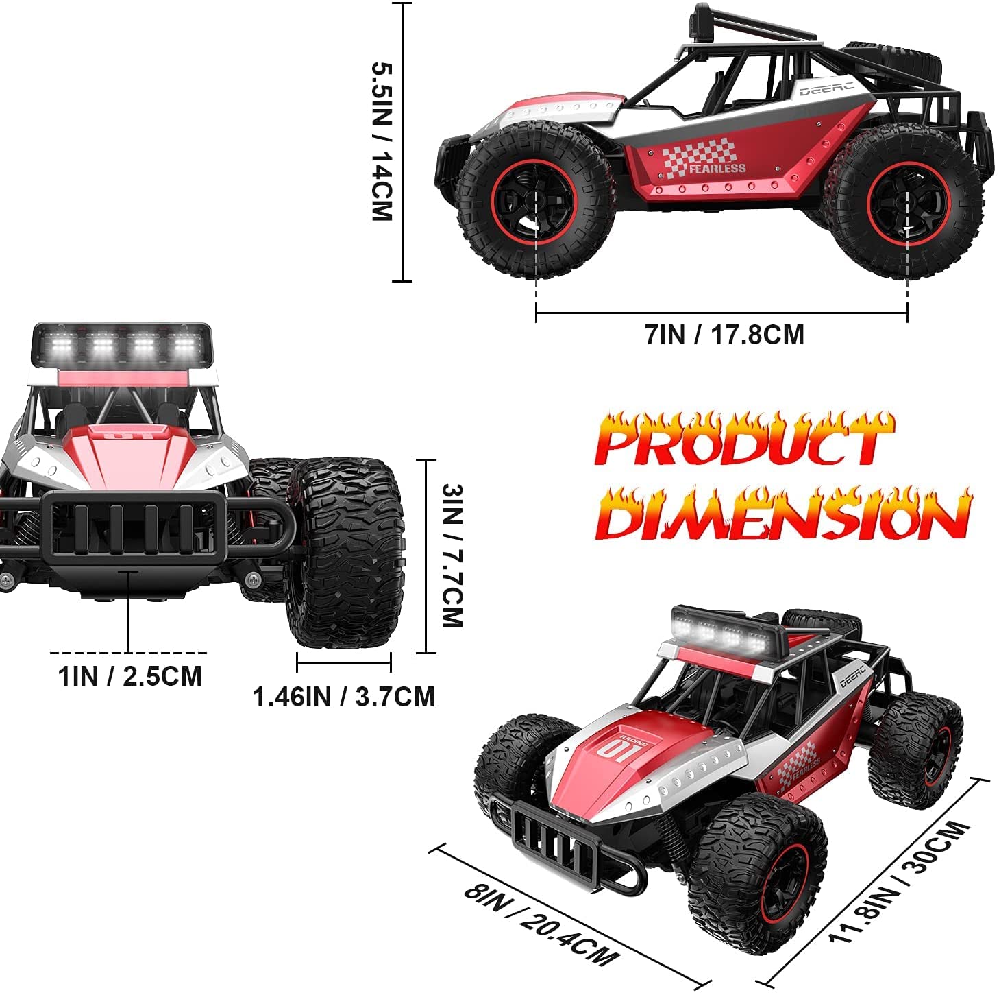 DEERC DE43 RC Car Remote Control 1:14 Scale 2.4Ghz 2WD Monster Truck 2 Batteries