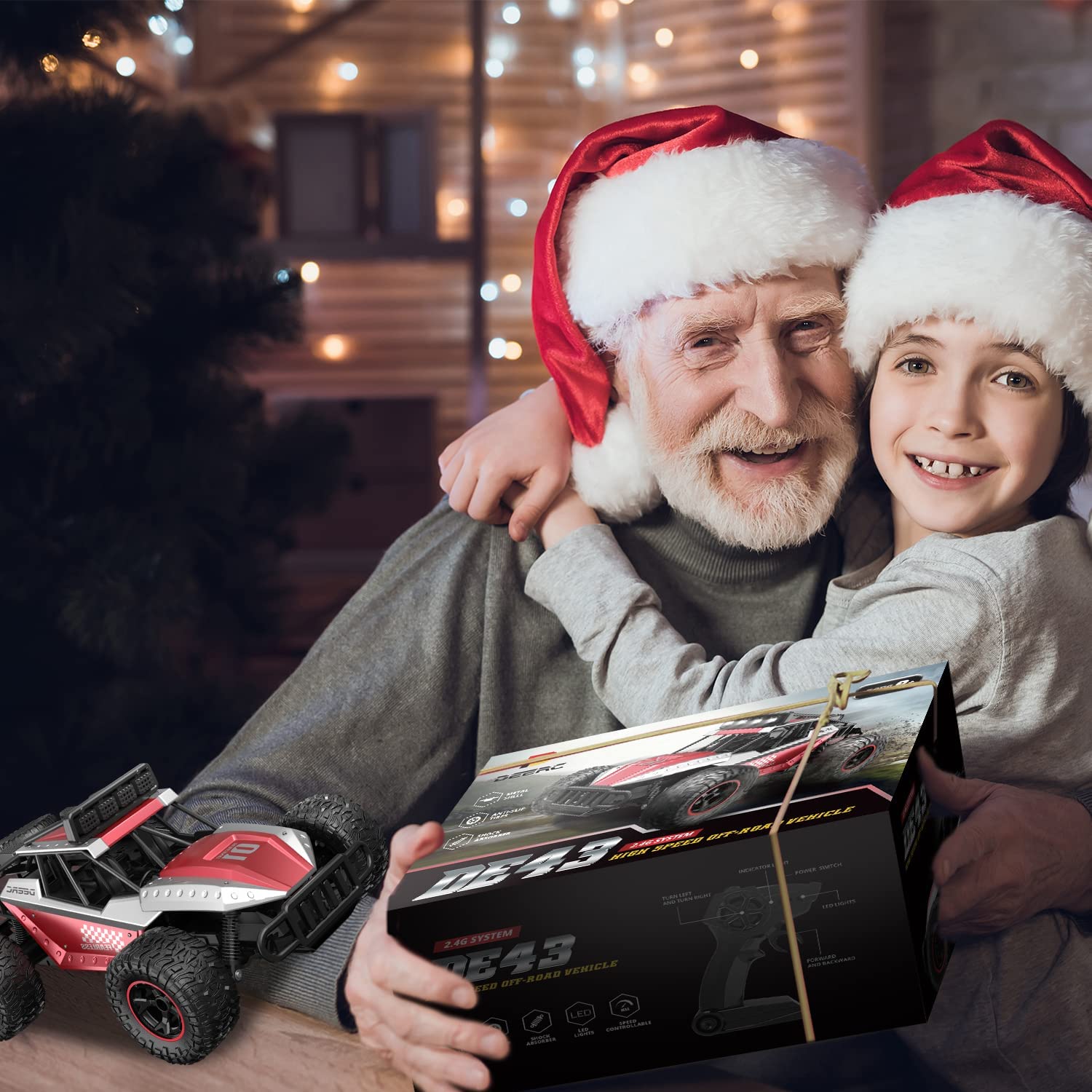 DEERC DE43 RC Car Remote Control 1:14 Scale 2.4Ghz 2WD Monster Truck 2 Batteries