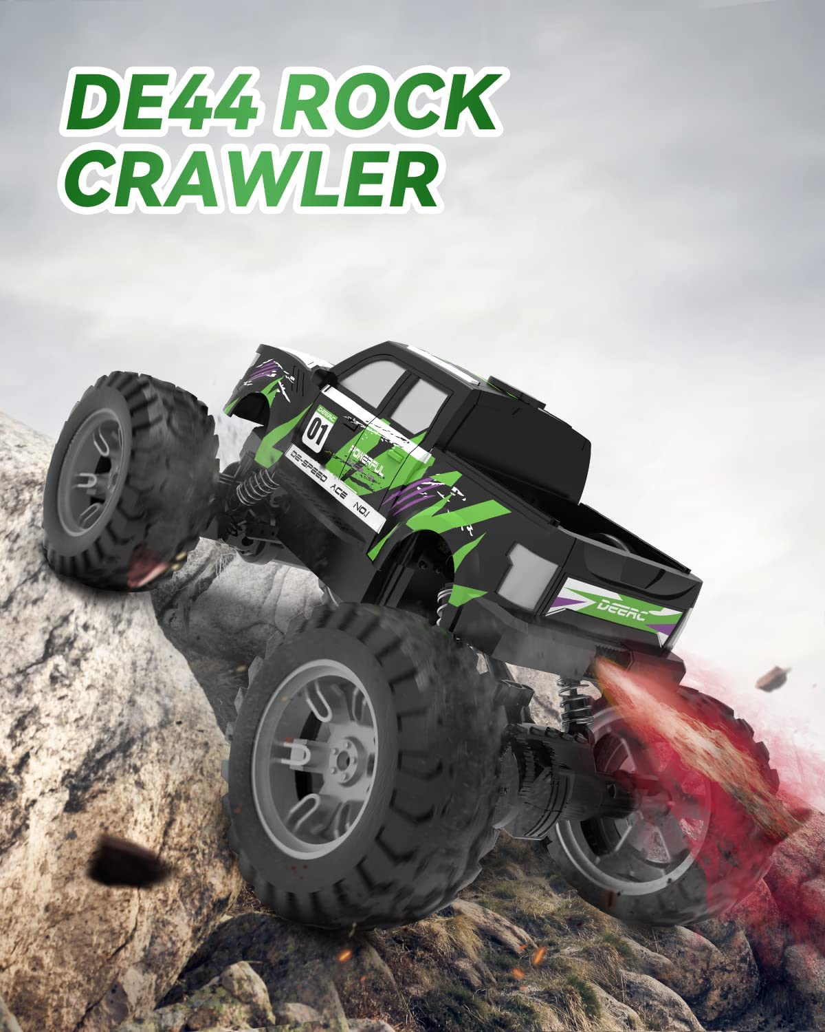 DEERC DE44 Remote Control Monster Truck w/ Fog Mist Dual Motors Off Road RC Car