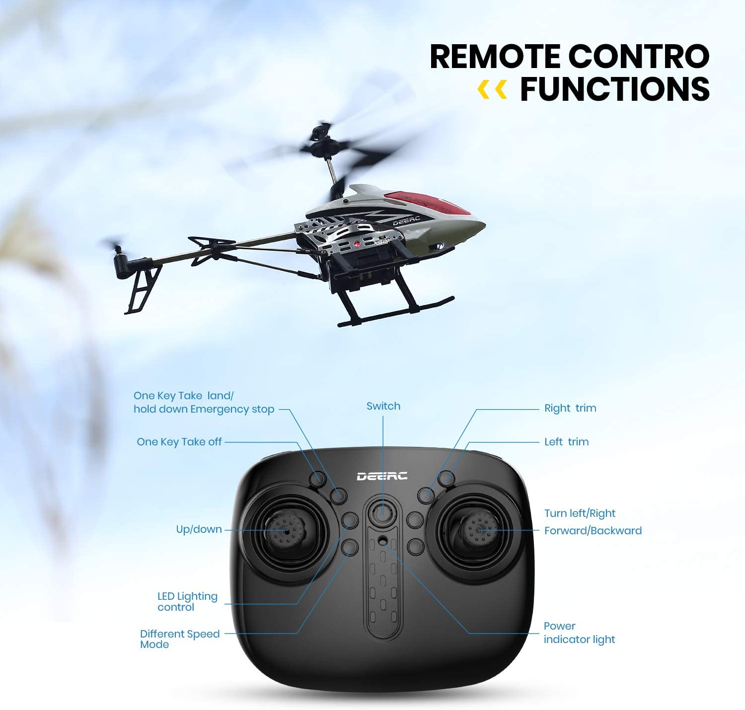 DEERC DE51 Remote Control Helicopter Altitude Hold RC Helicopters Aircraft Toy