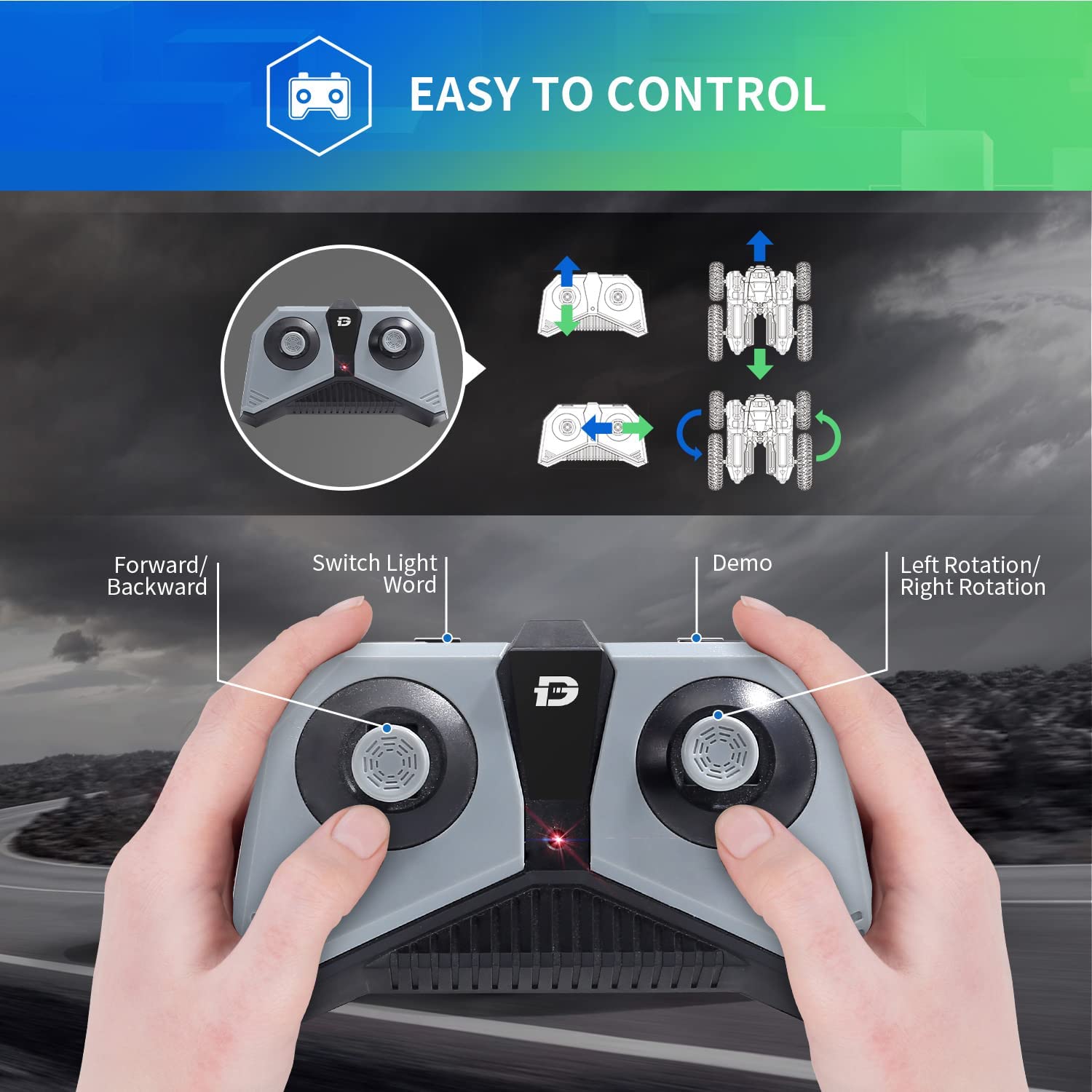 DEERC RC Stunt Car Remote Control Toys Flashing Lights 360 Degrees Rotating Kids
