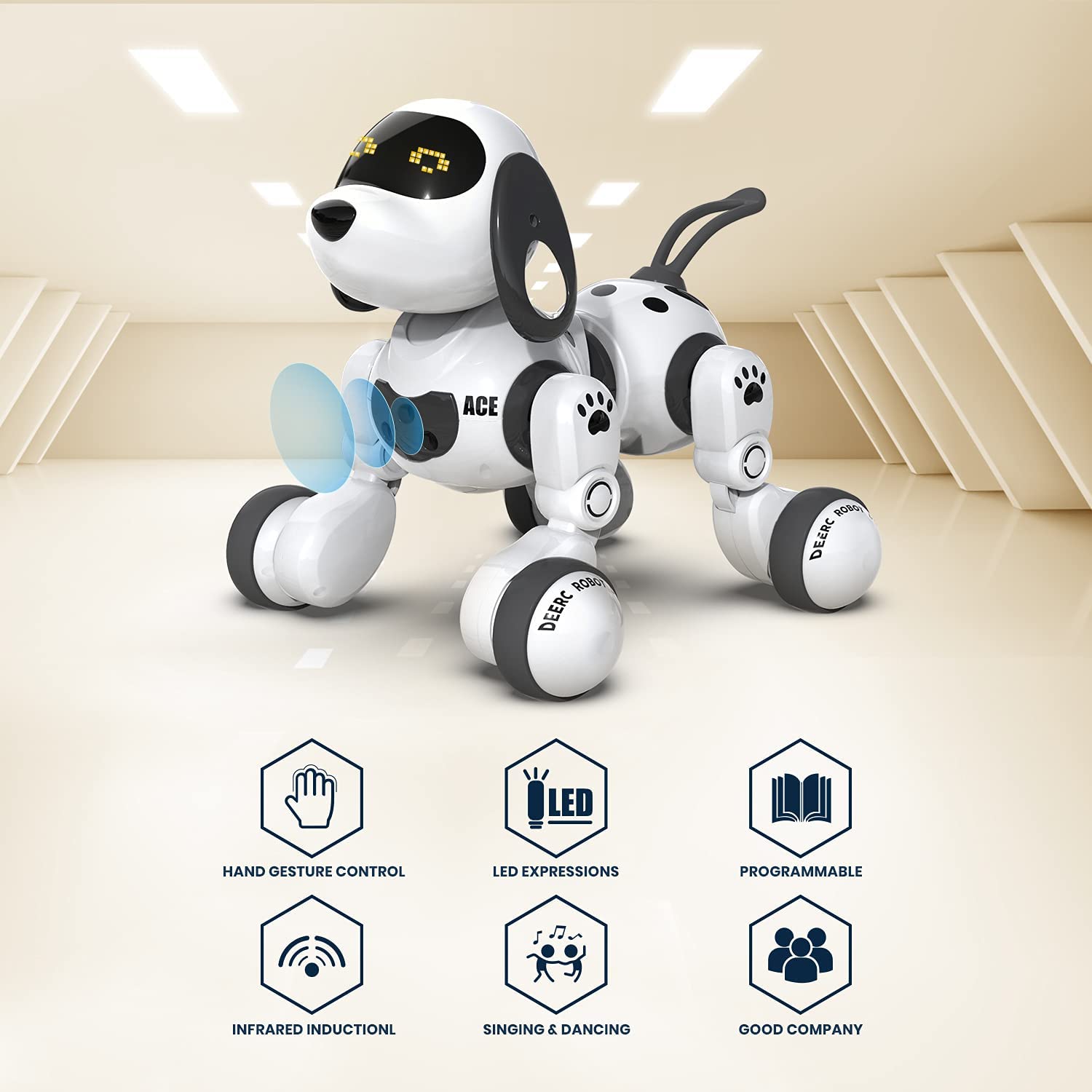 DEERC Remote Control Dog Robot Toys for Kids Programmable Smart RC Toy Robotic