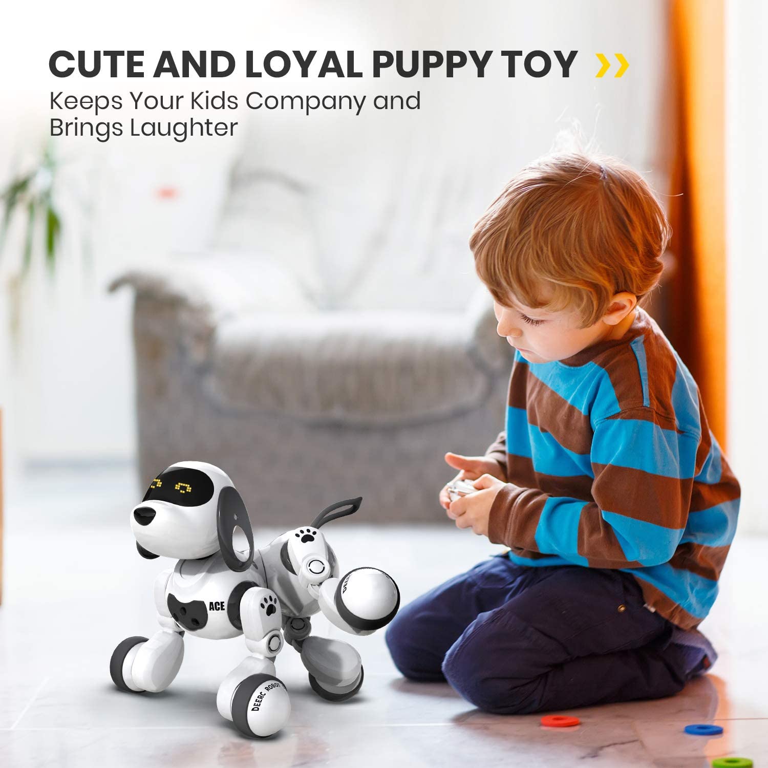 DEERC Remote Control Dog Robot Toys for Kids Programmable Smart RC Toy Robotic