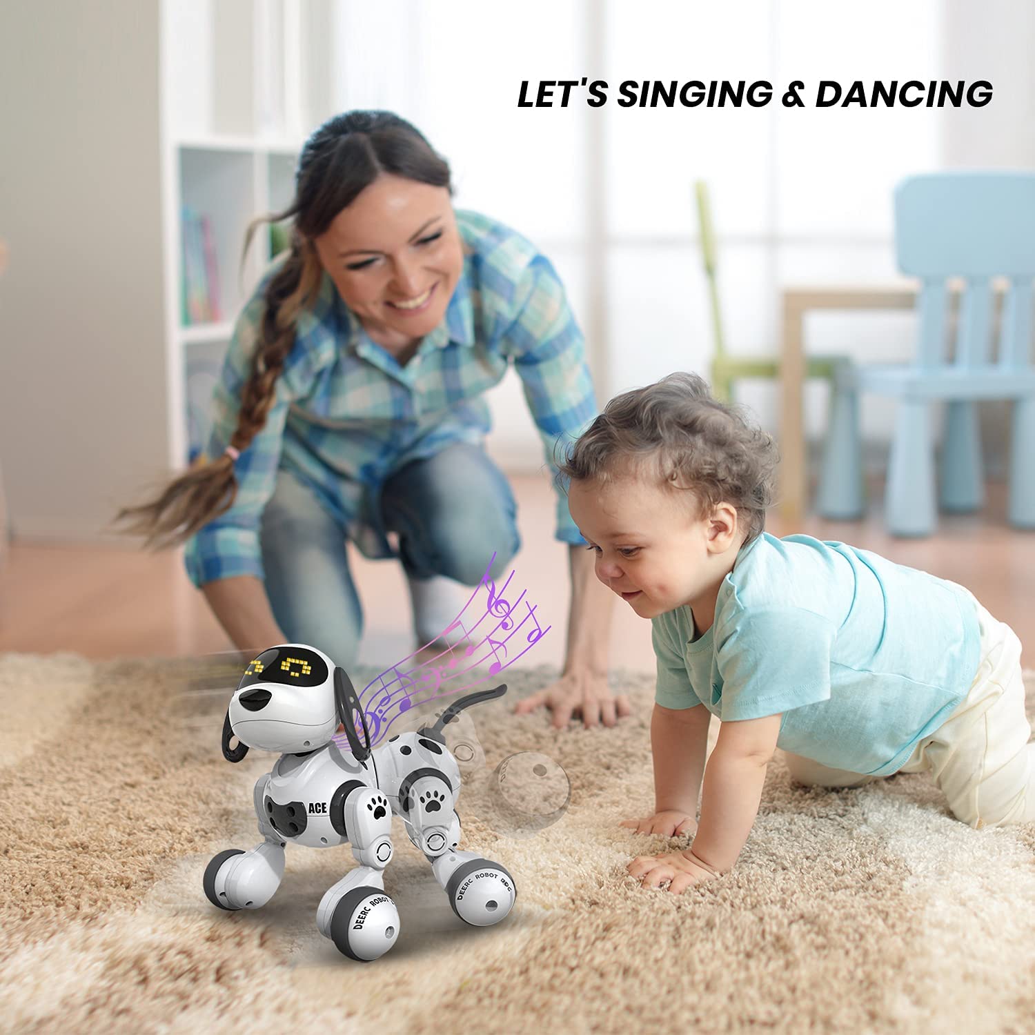 DEERC Remote Control Dog Robot Toys for Kids Programmable Smart RC Toy Robotic