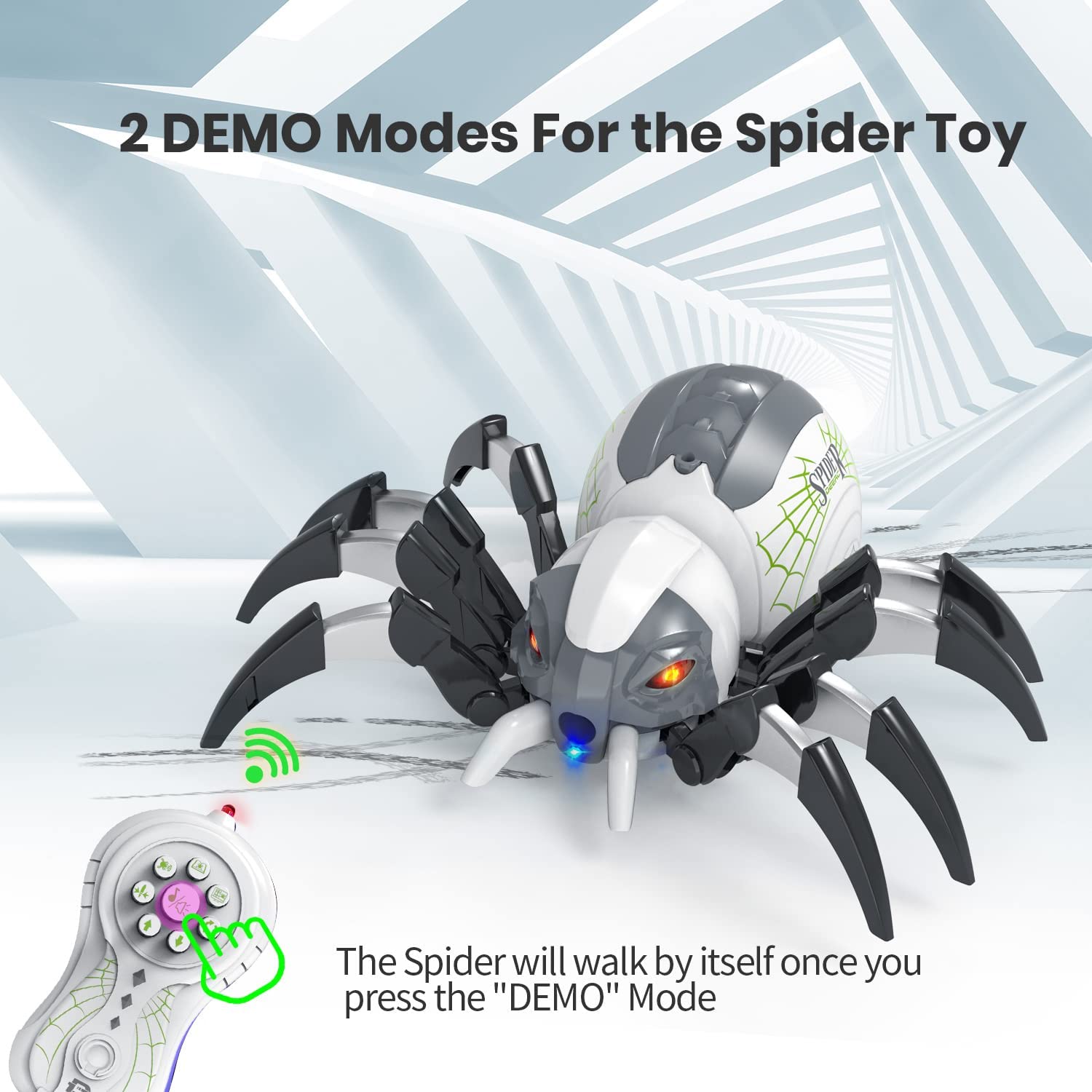 DEERC Remote Control Spider Robot RC Toy with Spray and Lights for Kids Gift