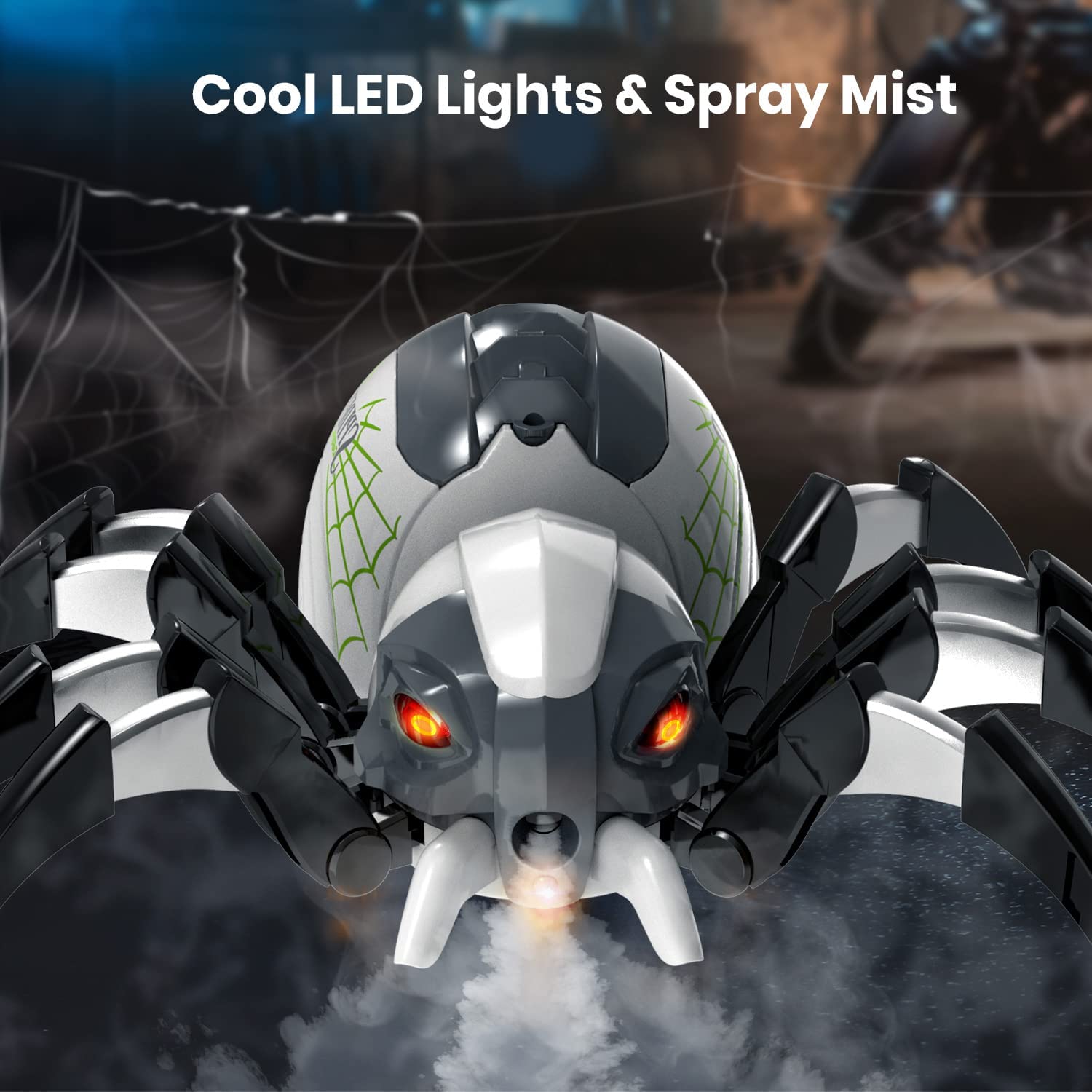 DEERC Remote Control Spider Robot RC Toy with Spray and Lights for Kids Gift