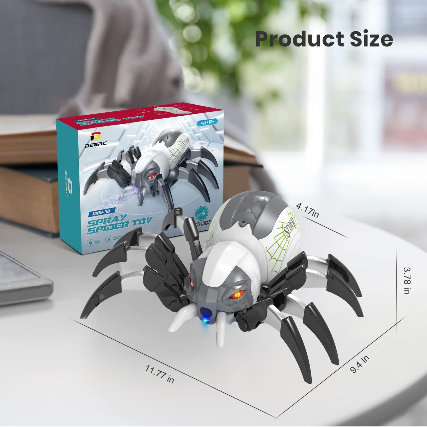DEERC Remote Control Spider Robot RC Toy with Spray and Lights for Kids Gift