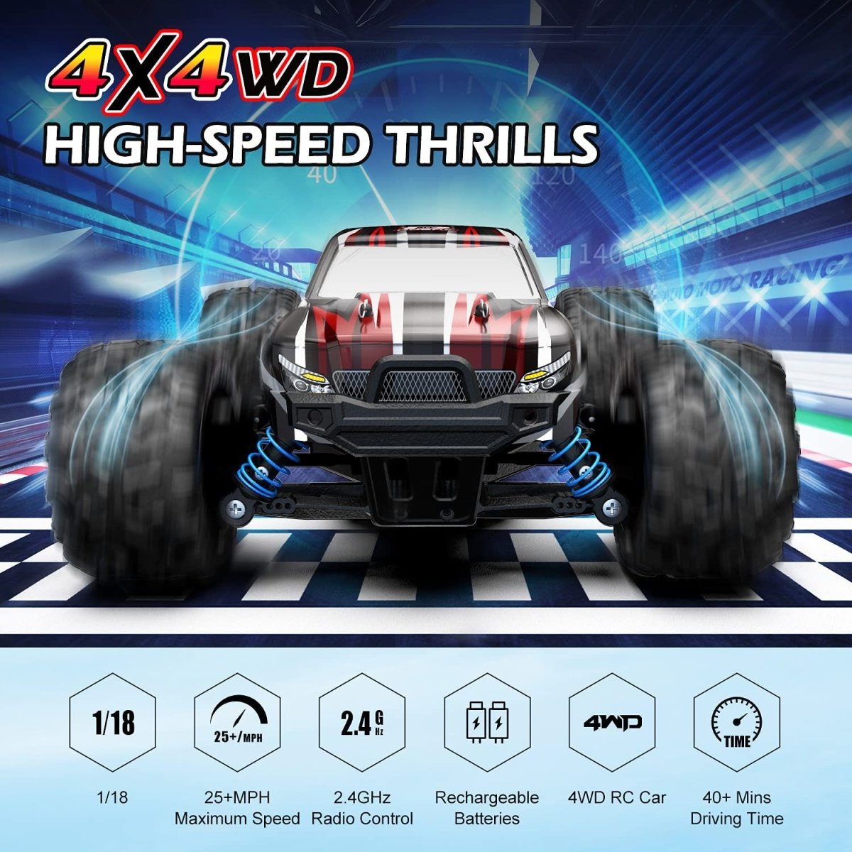 DEERC RC Car High Speed Remote Control Car 1:18 Scale 4WD Off Road Monster Truck