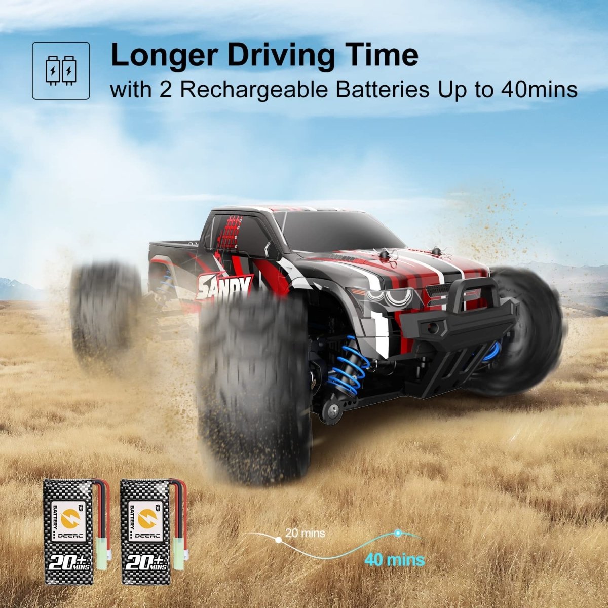 DEERC RC Car High Speed Remote Control Car 1:18 Scale 4WD Off Road Monster Truck