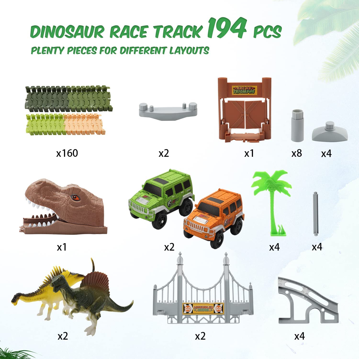 EagleStone Dinosaur Toys 194 Pcs Race Car Track Set for Kids Train Tracks Cars