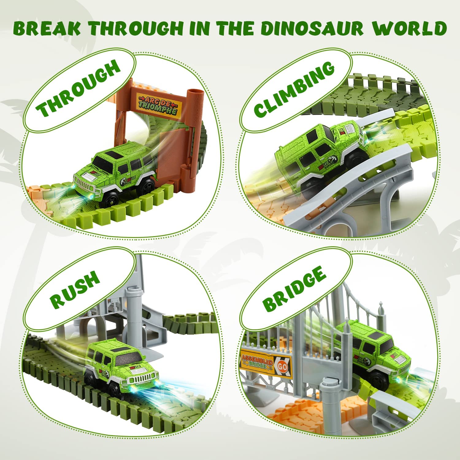 EagleStone Dinosaur Toys 194 Pcs Race Car Track Set for Kids Train Tracks Cars