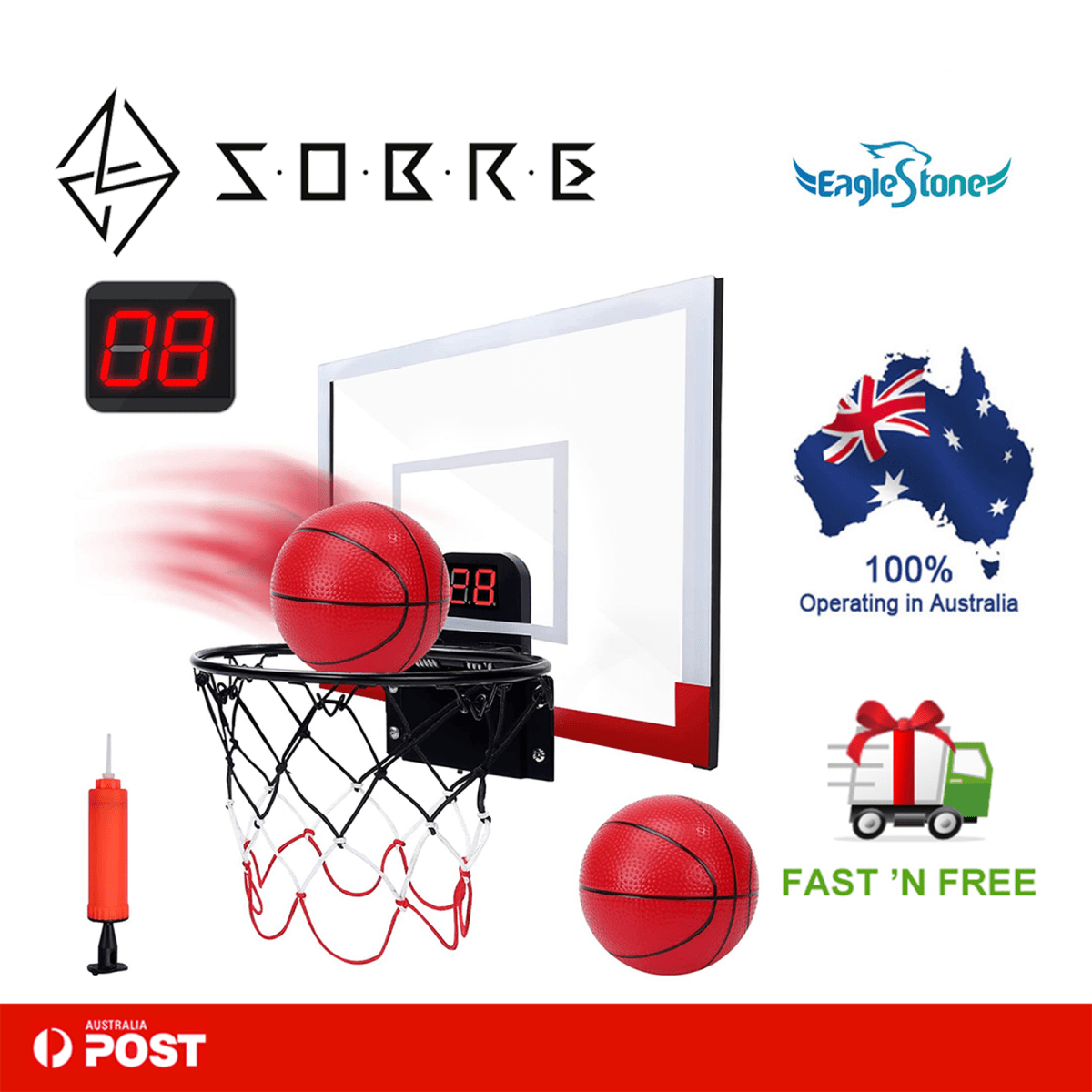 EagleStone Indoor Mini Basketball Hoop Set for Kids Over The Door Toddler 2 Ball