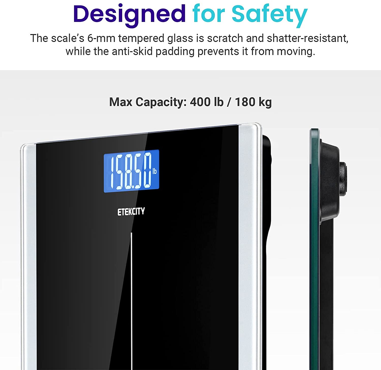 Etekcity Digital Body Weight Scale Bathroom LCD Display Durable Tempered Glass