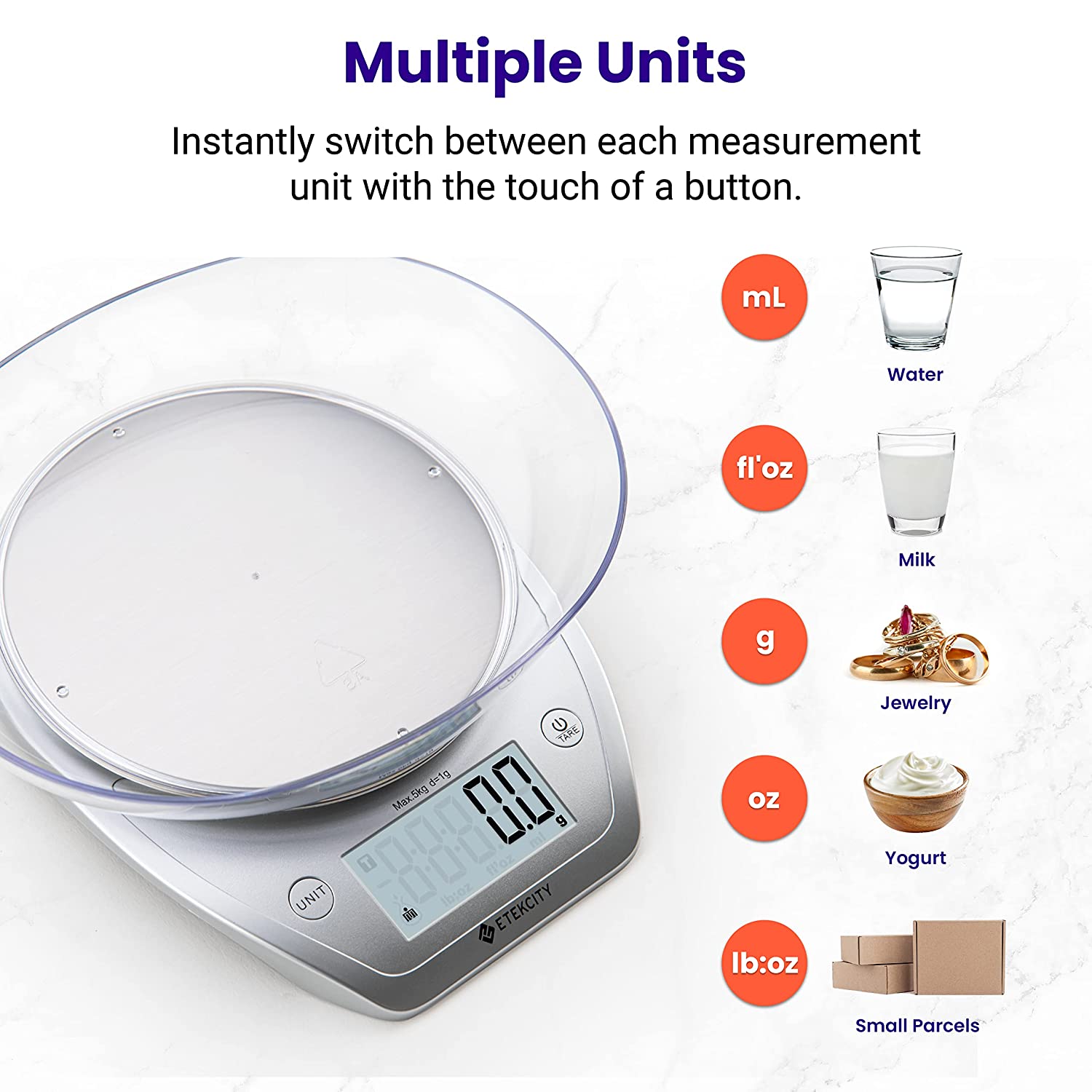 Etekcity Digital Food Kitchen Scale with Bowl Dieting Baking Cooking Meal Prep